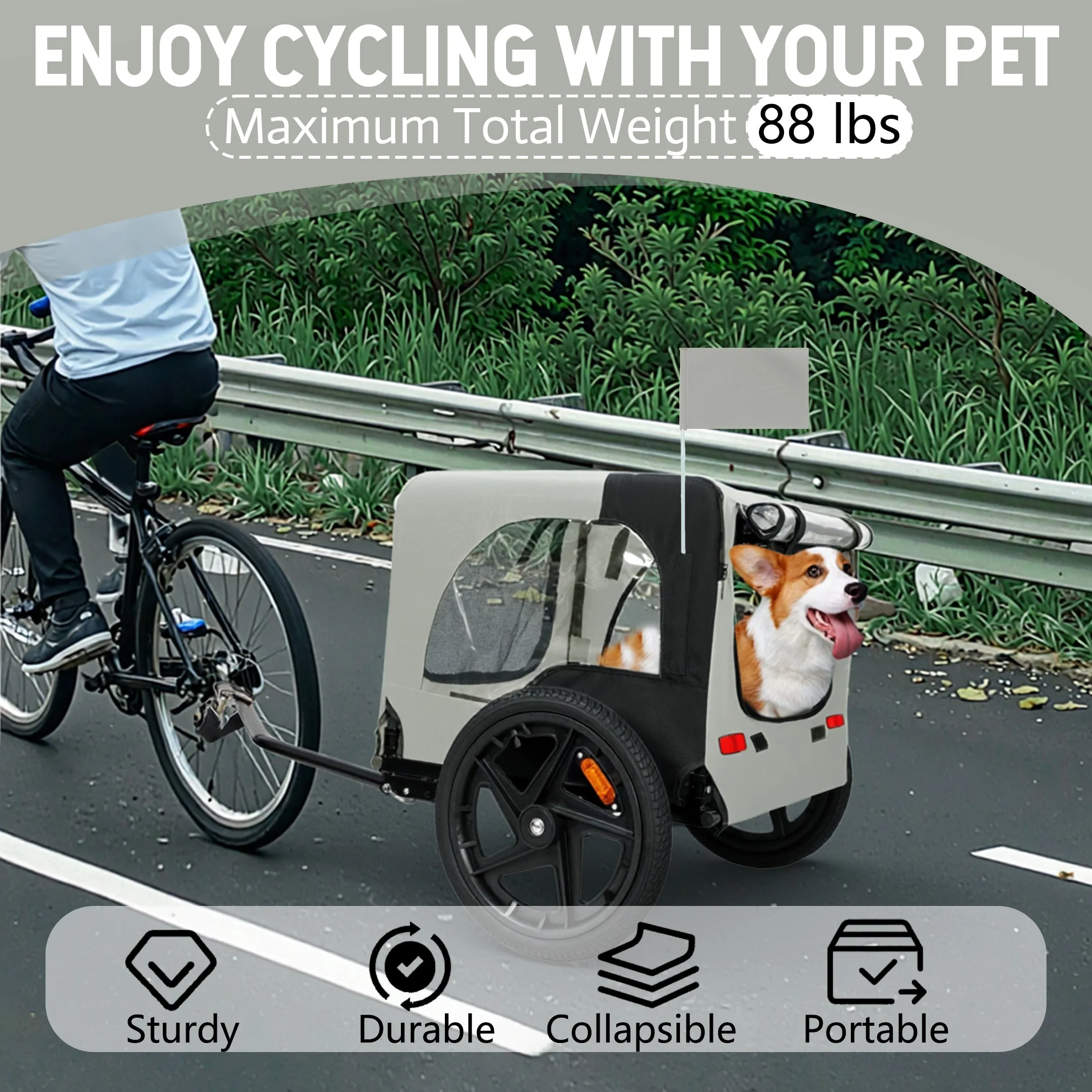 Outdoor Heavy Duty Collapsible Pet Bike Trailer with 16-Inch All-Terrain Wheels - Image 2