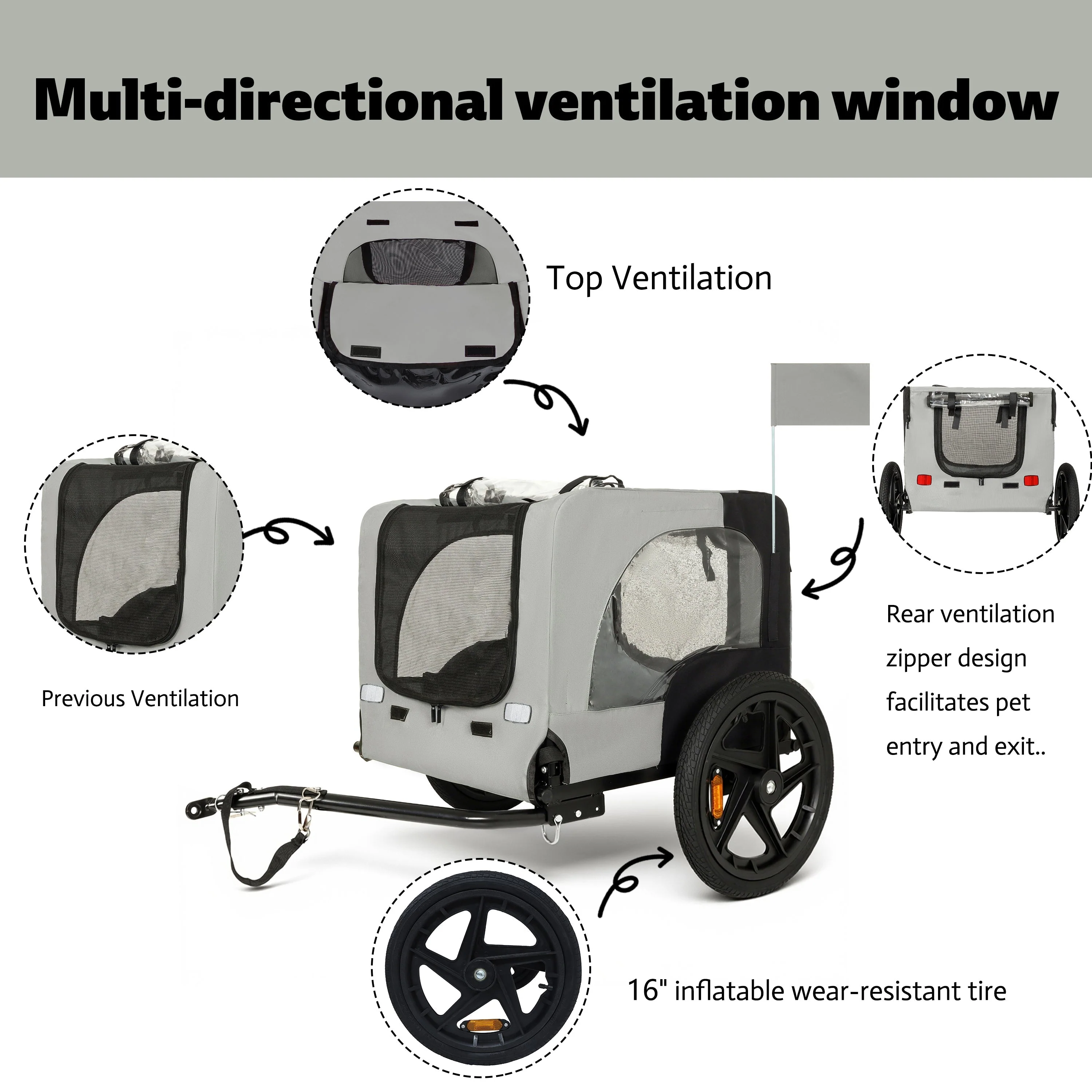 Outdoor Heavy Duty Collapsible Pet Bike Trailer with 16-Inch All-Terrain Wheels - Image 3