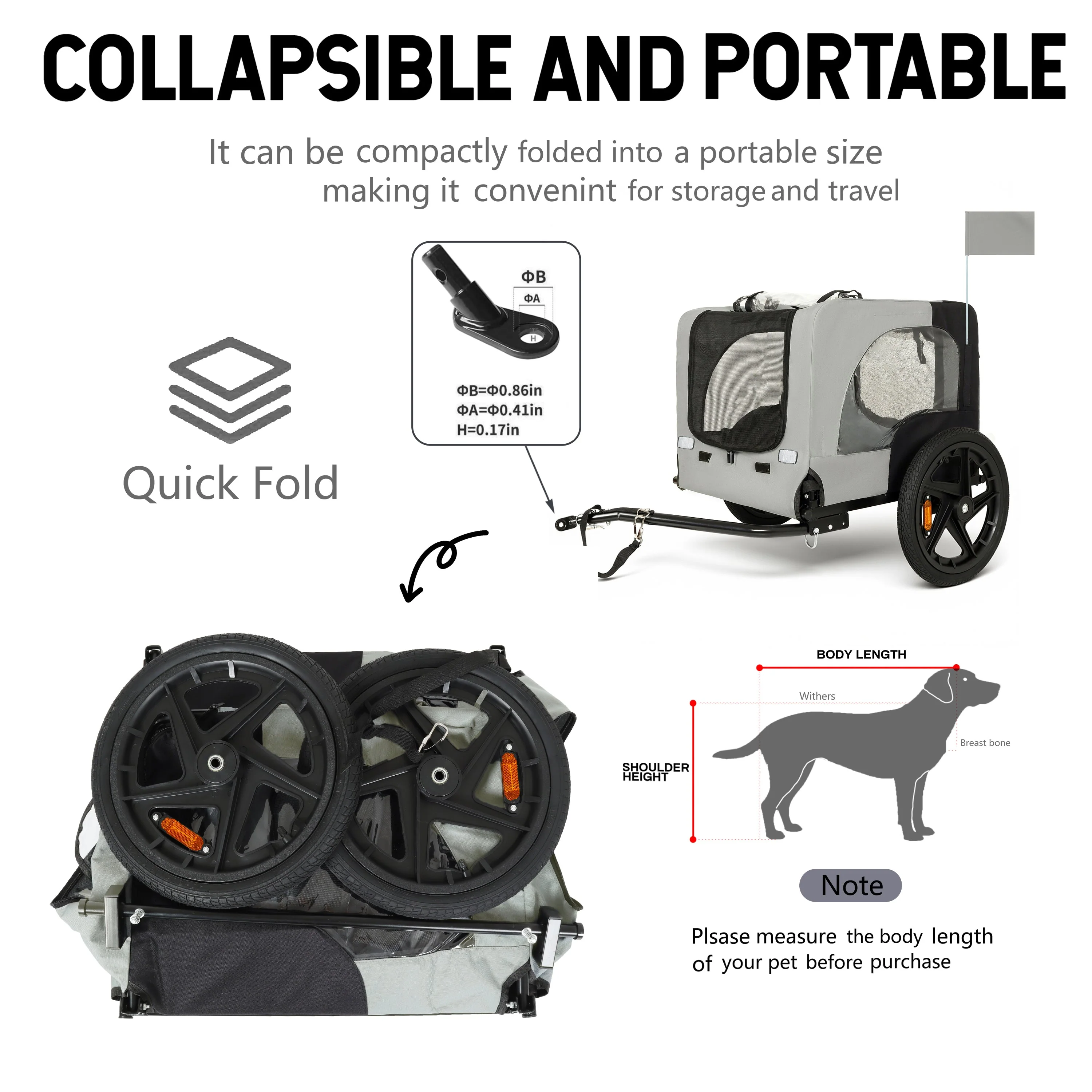 Outdoor Heavy Duty Collapsible Pet Bike Trailer with 16-Inch All-Terrain Wheels - Image 5