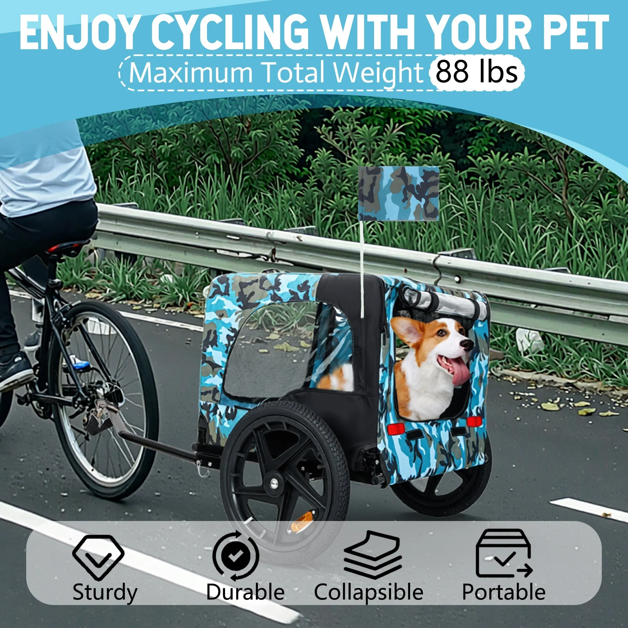 Outdoor Heavy Duty Collapsible Pet Bike Trailer with 16-Inch Wheels - Image 2