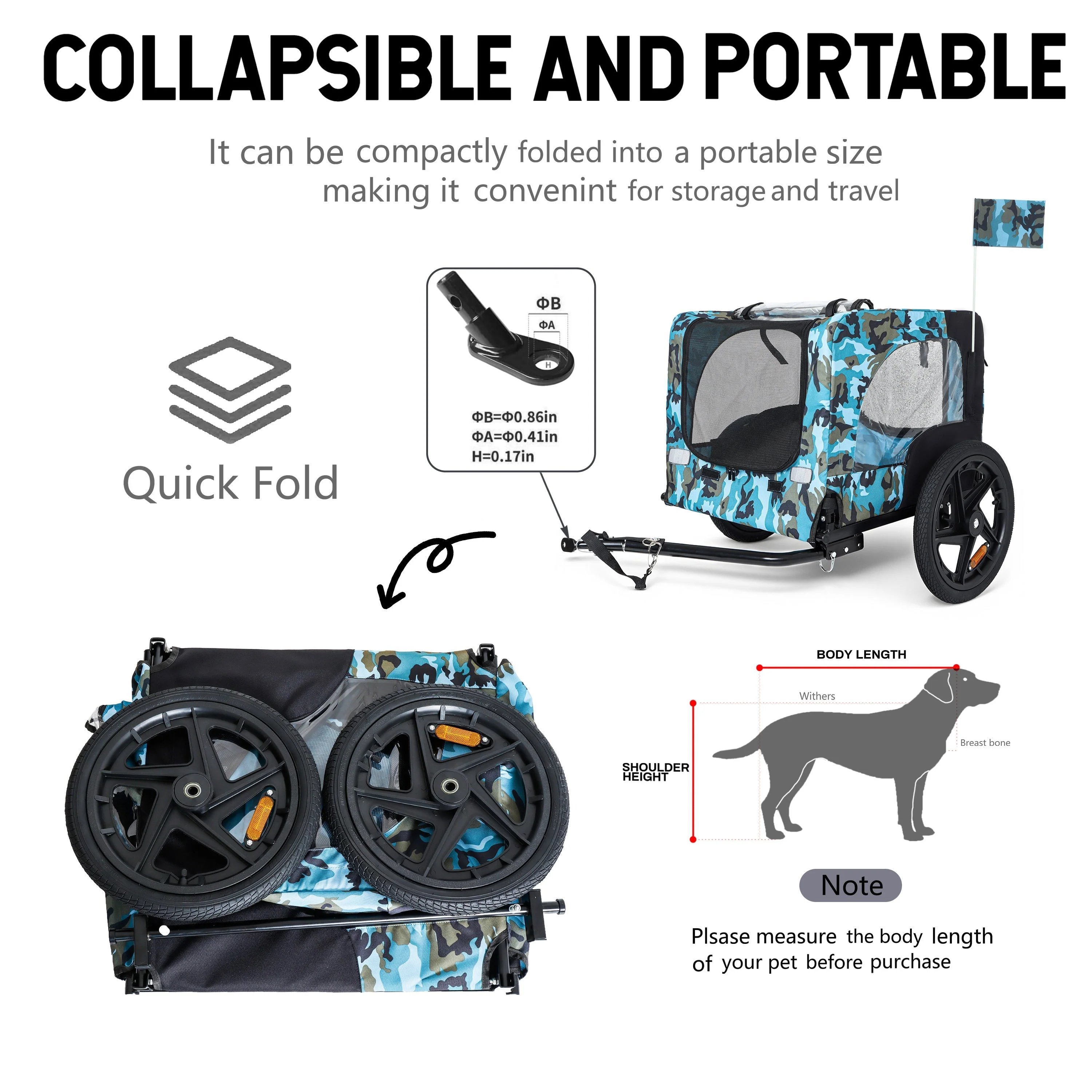 Outdoor Heavy Duty Collapsible Pet Bike Trailer with 16-Inch Wheels - Image 4