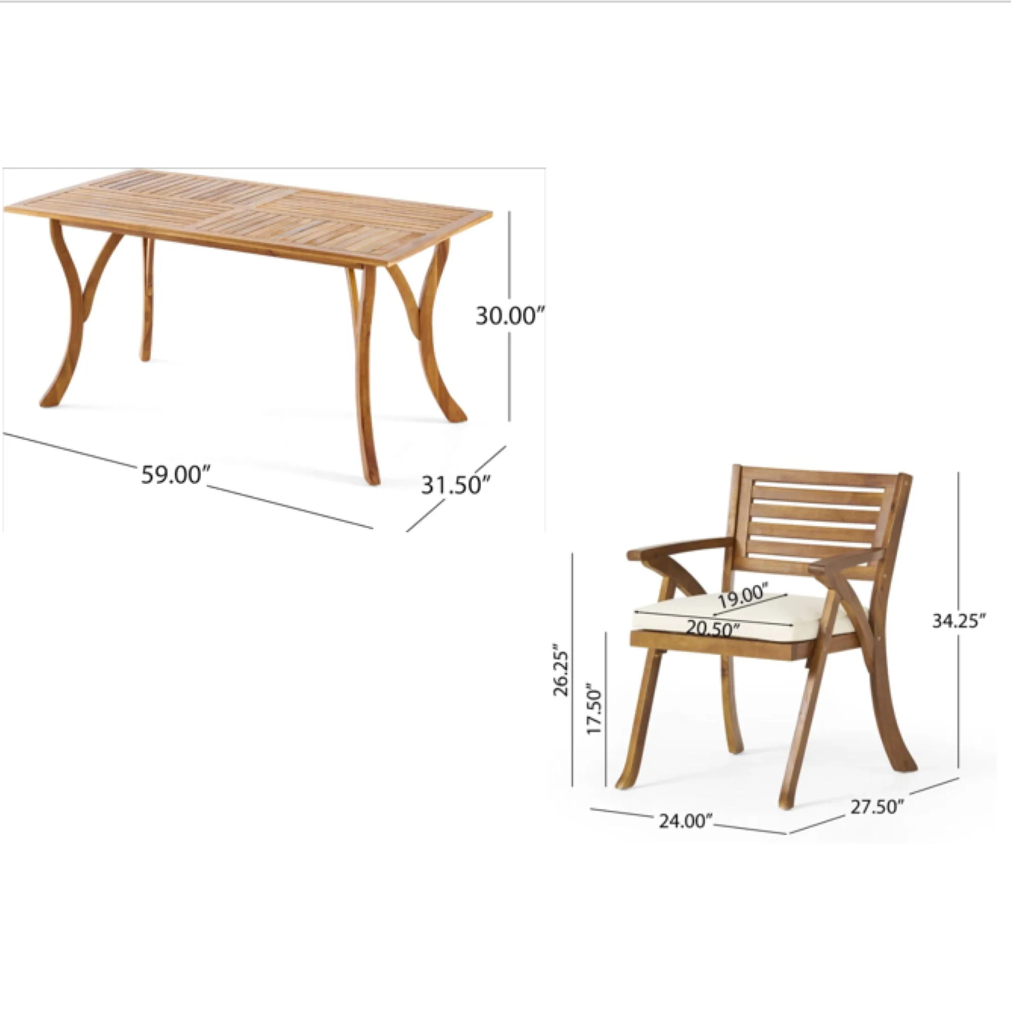 Outdoor Hermosa 7 Piece Wood Dining Set With Cushions - Teak - Image 4