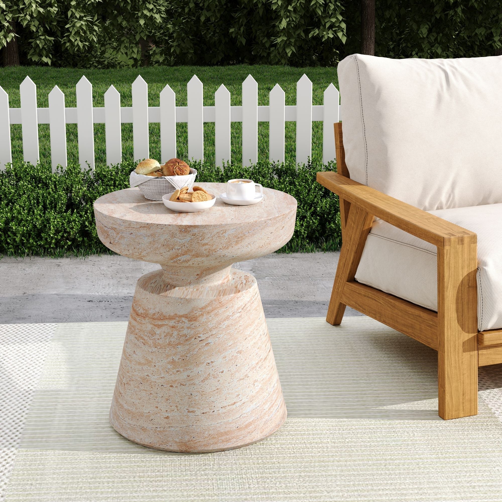 Outdoor / Indoor Lightweight Concrete Side Table, Travertine - Beige - Image 2