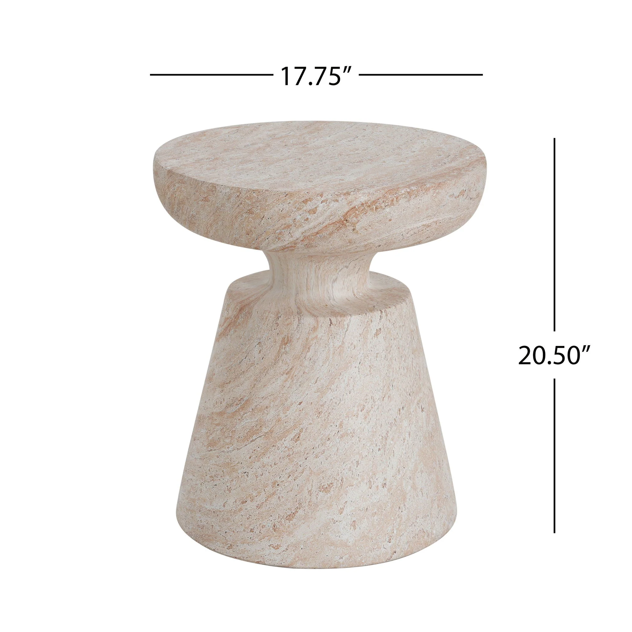 Outdoor / Indoor Lightweight Concrete Side Table, Travertine - Beige - Image 4