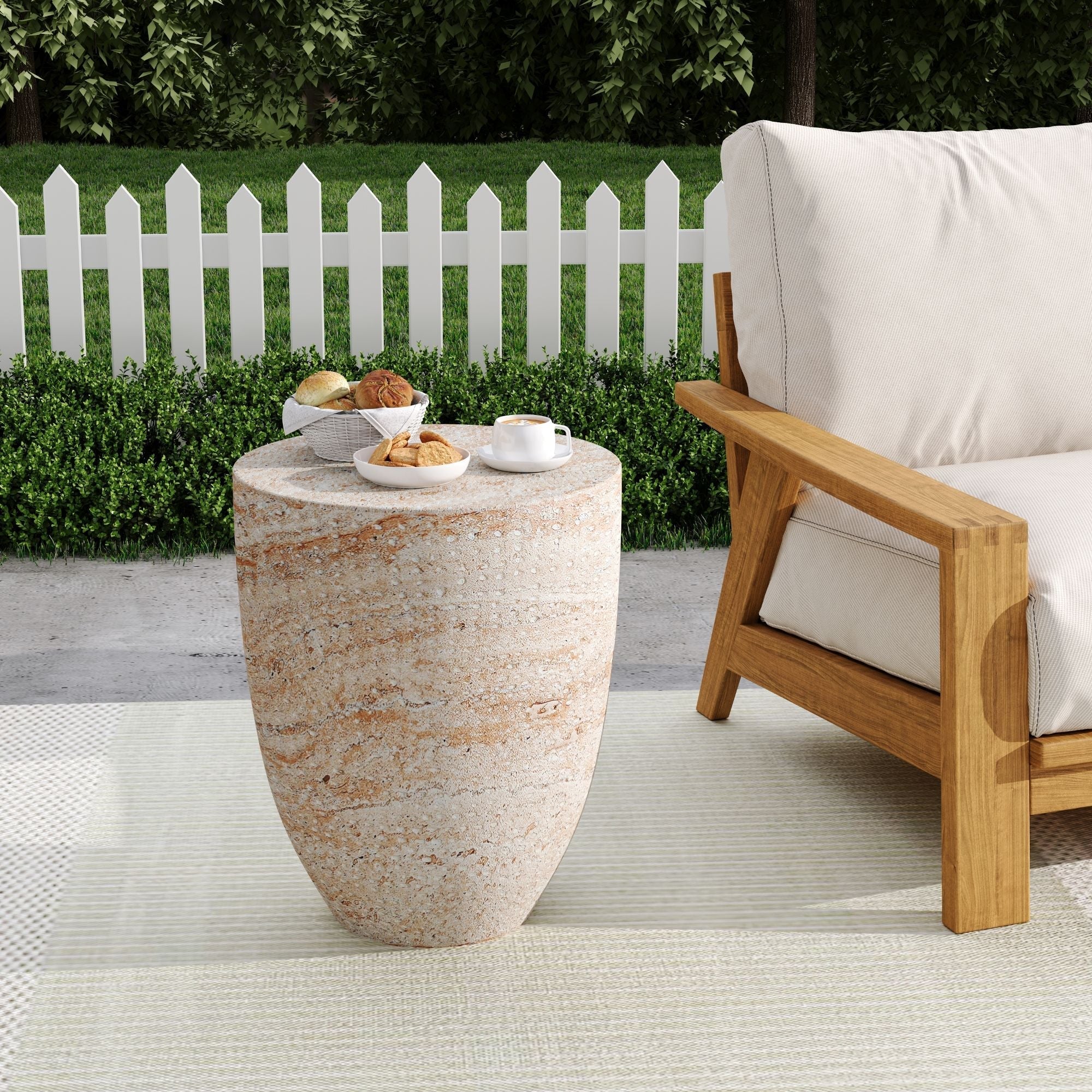 Outdoor / Indoor Lightweight, Concrete Side Table, Travertine - Beige - Image 4