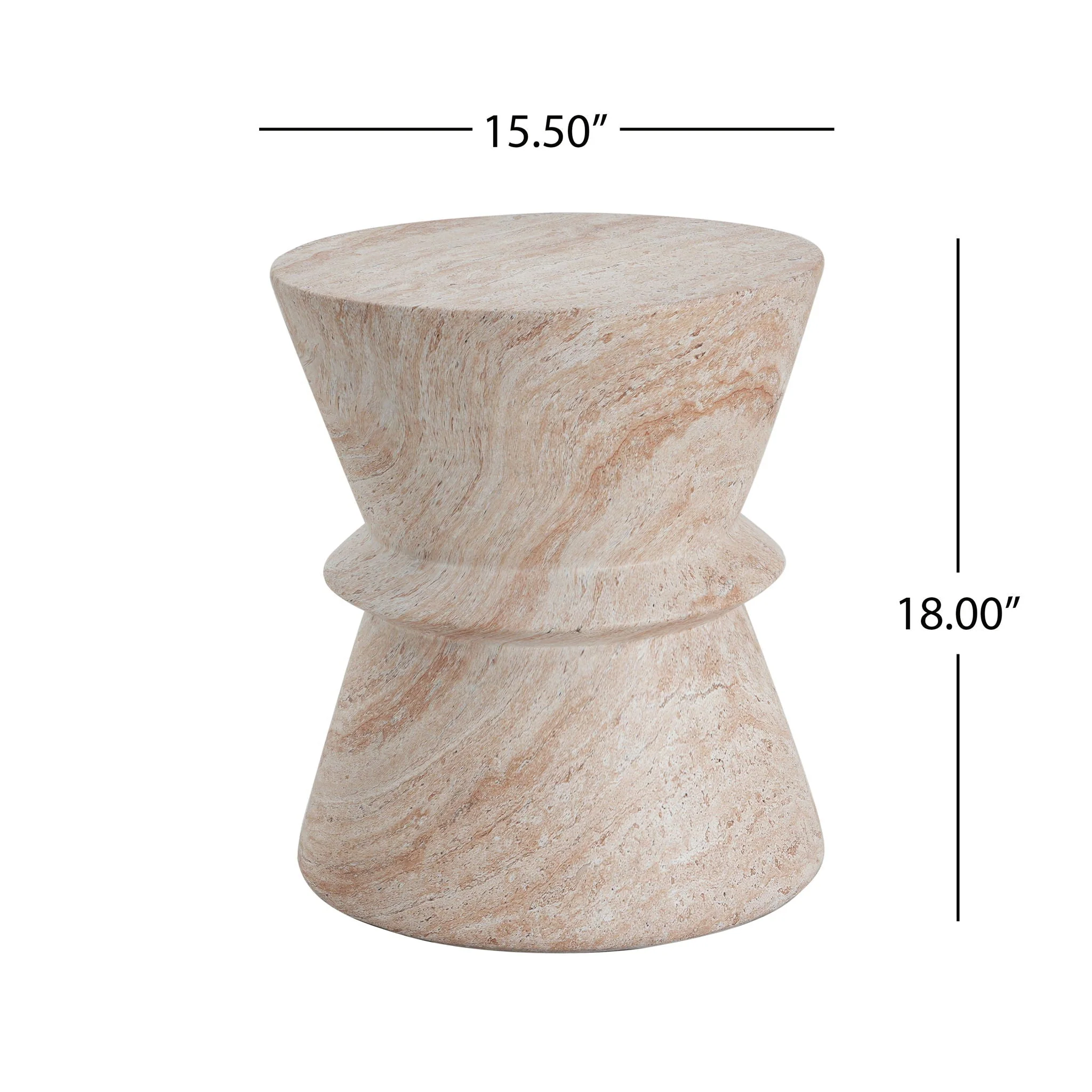 Outdoor / Indoor Lightweight Concrete Side Table with Travertine - Beige - Image 4