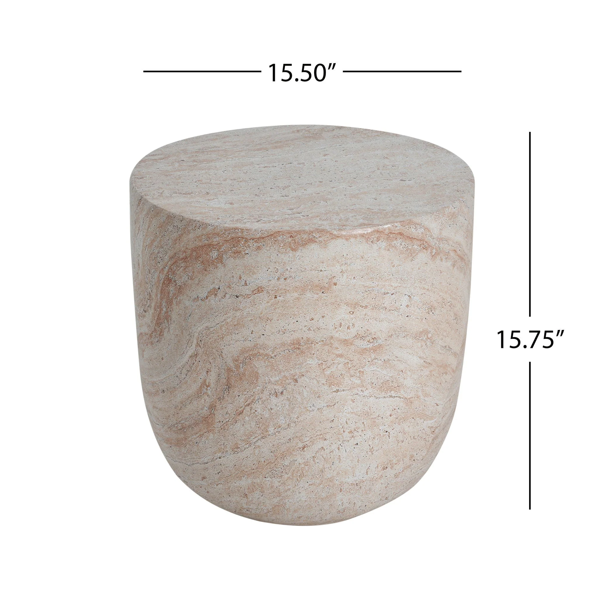 Outdoor / Indoor, Lightweight Concrete Side Table With Travertine - Beige - Image 2