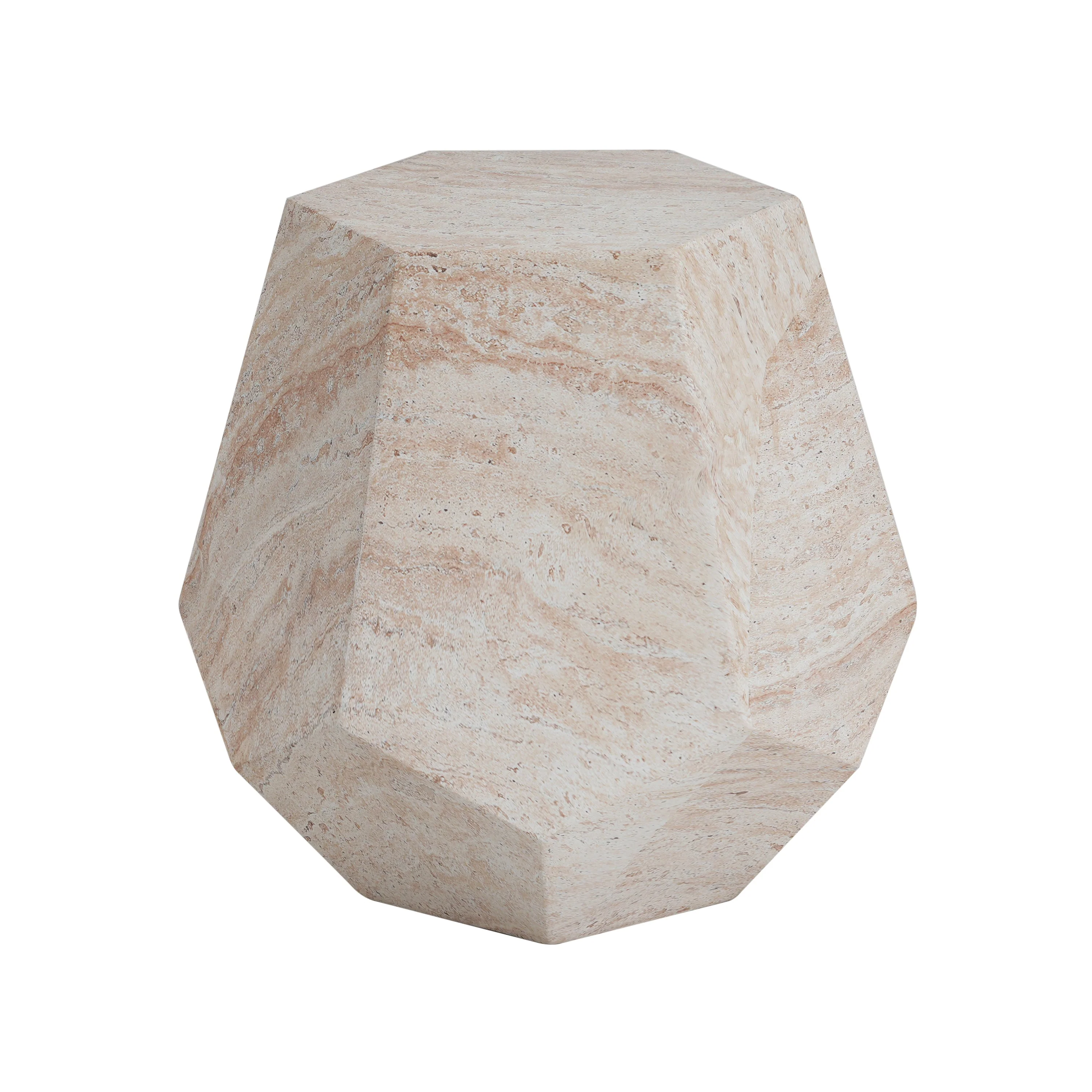Outdoor/Indoor Lightweight Concrete Side Table with Travertine Finish in Beige - Image 11
