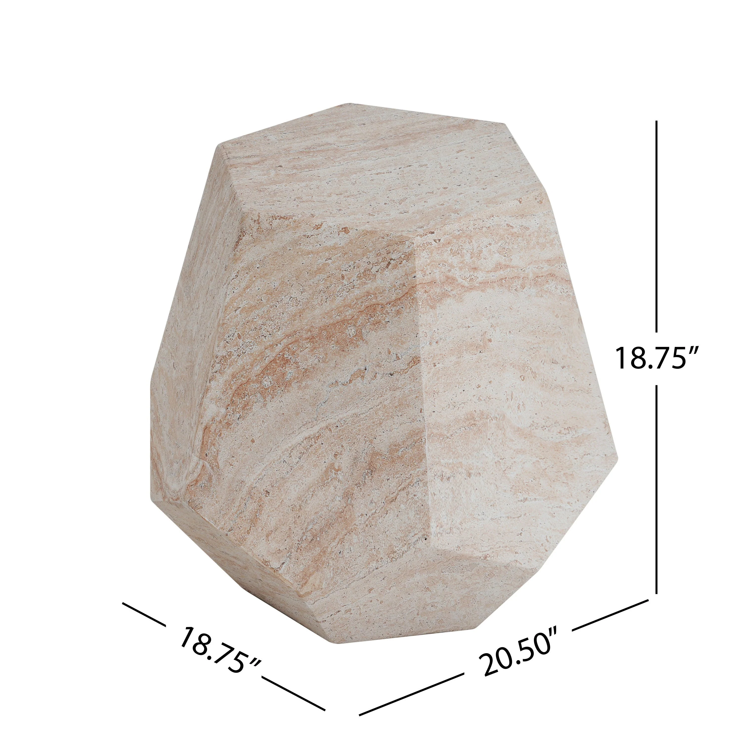 Outdoor/Indoor Lightweight Concrete Side Table with Travertine Finish in Beige - Image 3