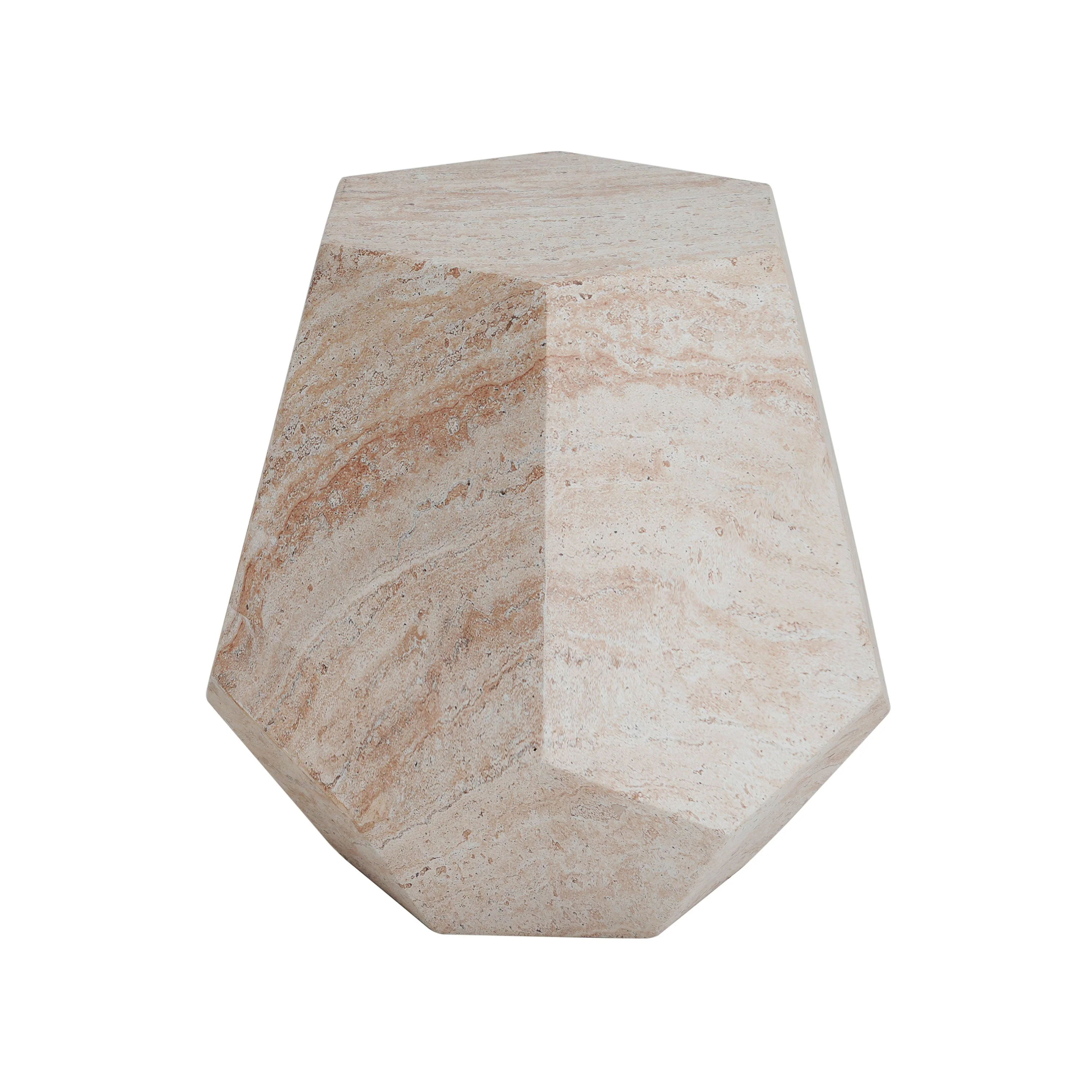 Outdoor/Indoor Lightweight Concrete Side Table with Travertine Finish in Beige - Image 4