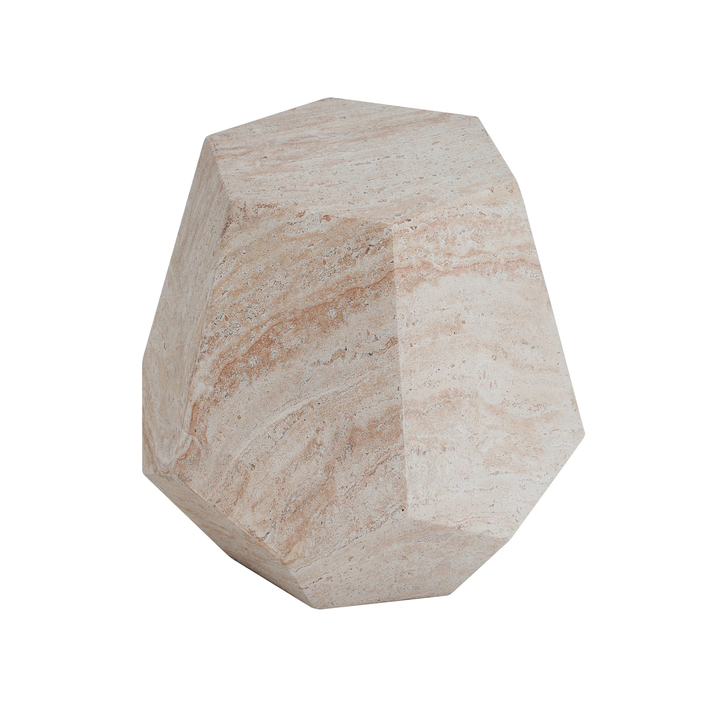 Outdoor/Indoor Lightweight Concrete Side Table with Travertine Finish in Beige - Image 5