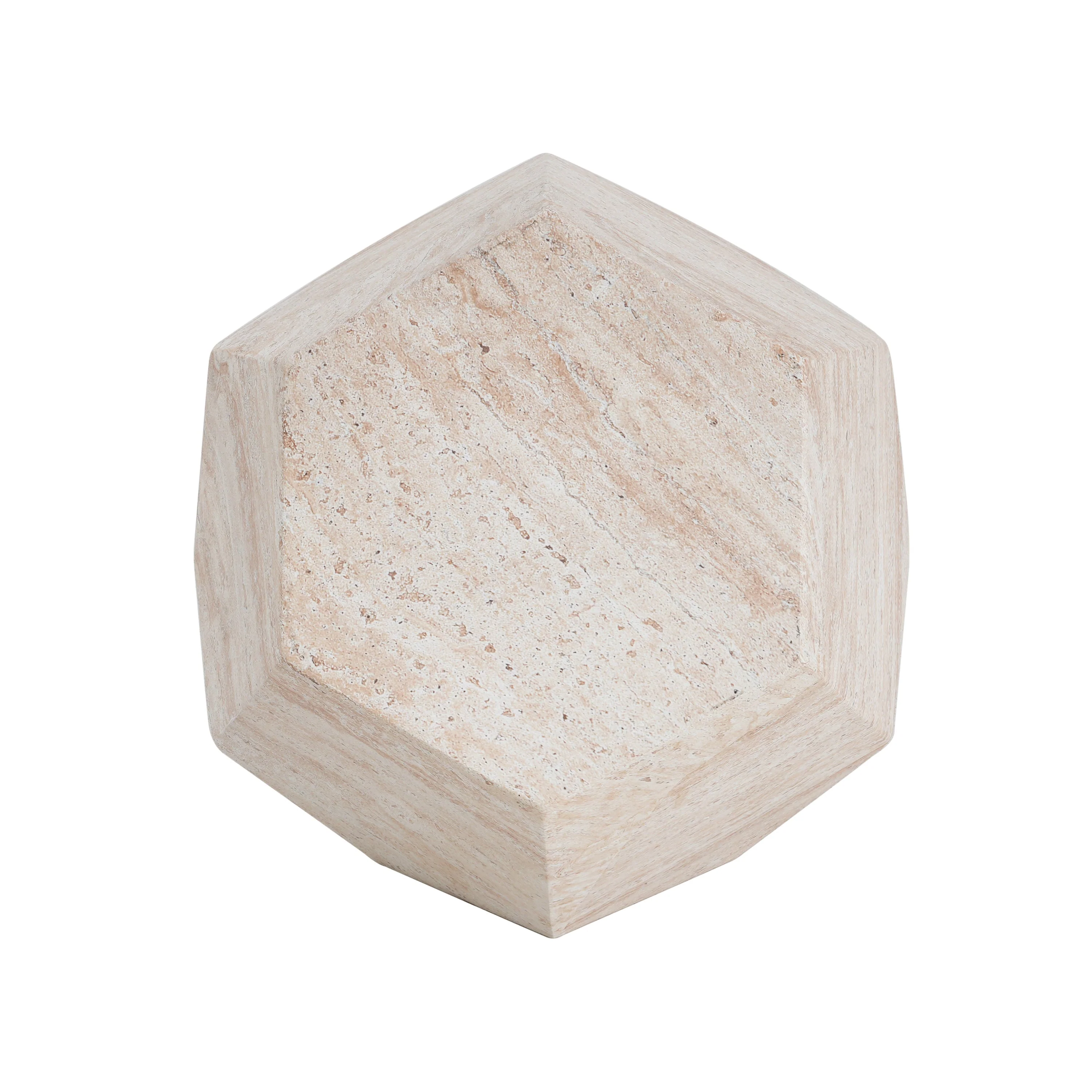 Outdoor/Indoor Lightweight Concrete Side Table with Travertine Finish in Beige - Image 6