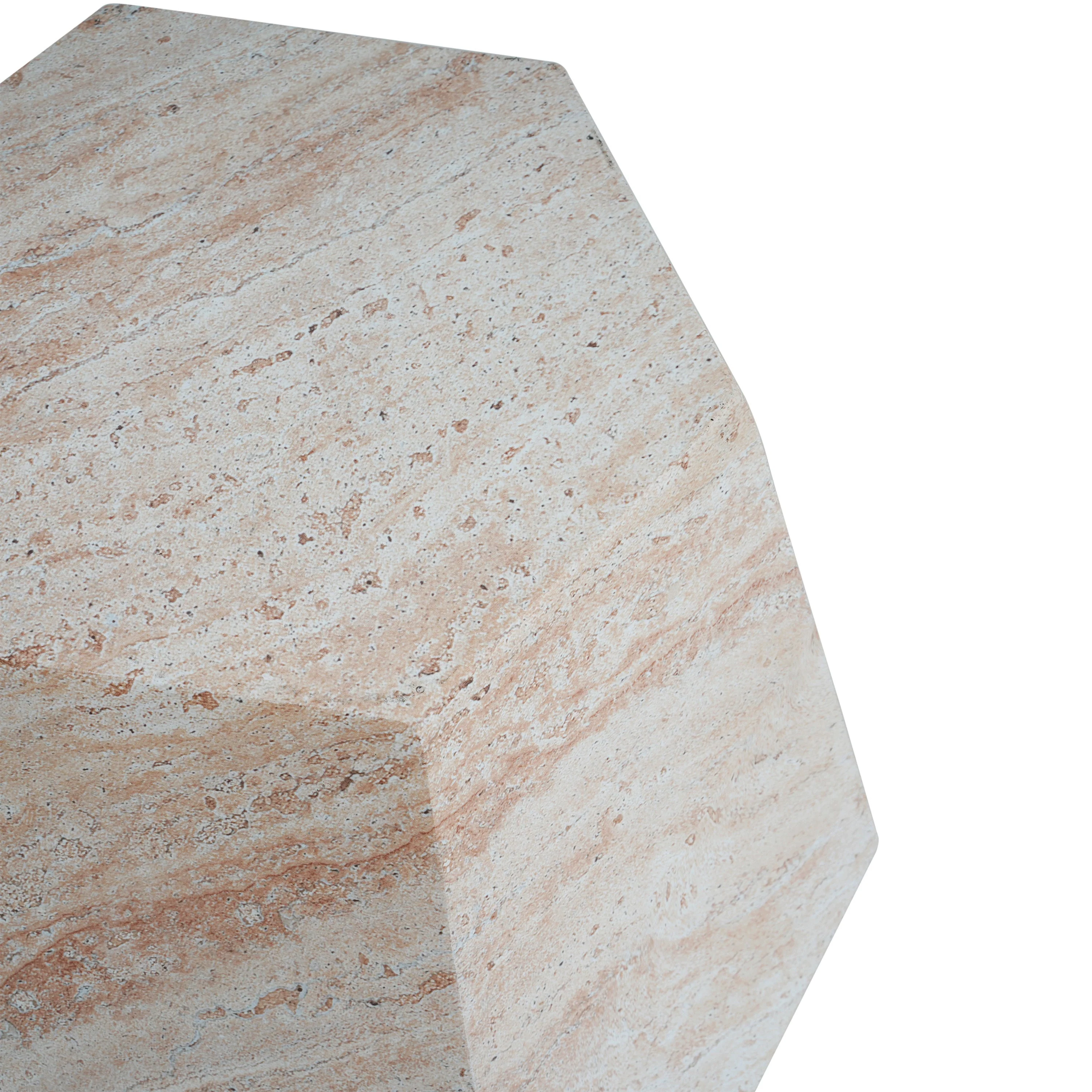 Outdoor/Indoor Lightweight Concrete Side Table with Travertine Finish in Beige - Image 8