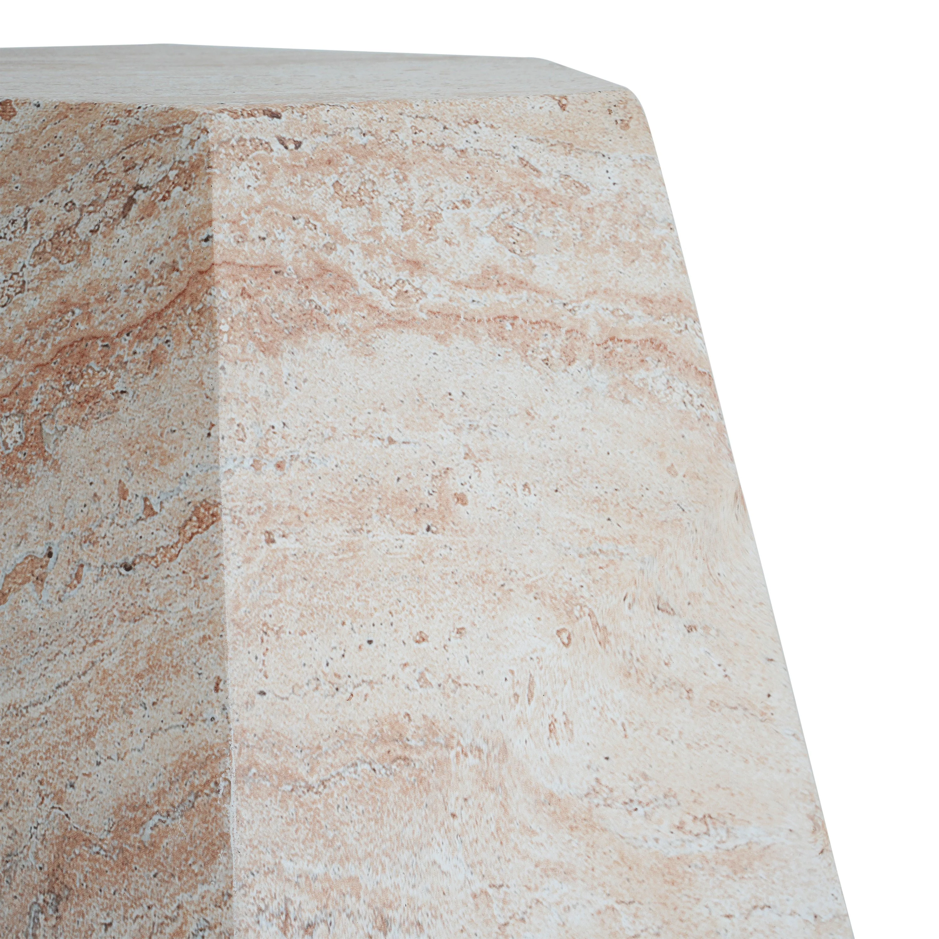 Outdoor/Indoor Lightweight Concrete Side Table with Travertine Finish in Beige - Image 9