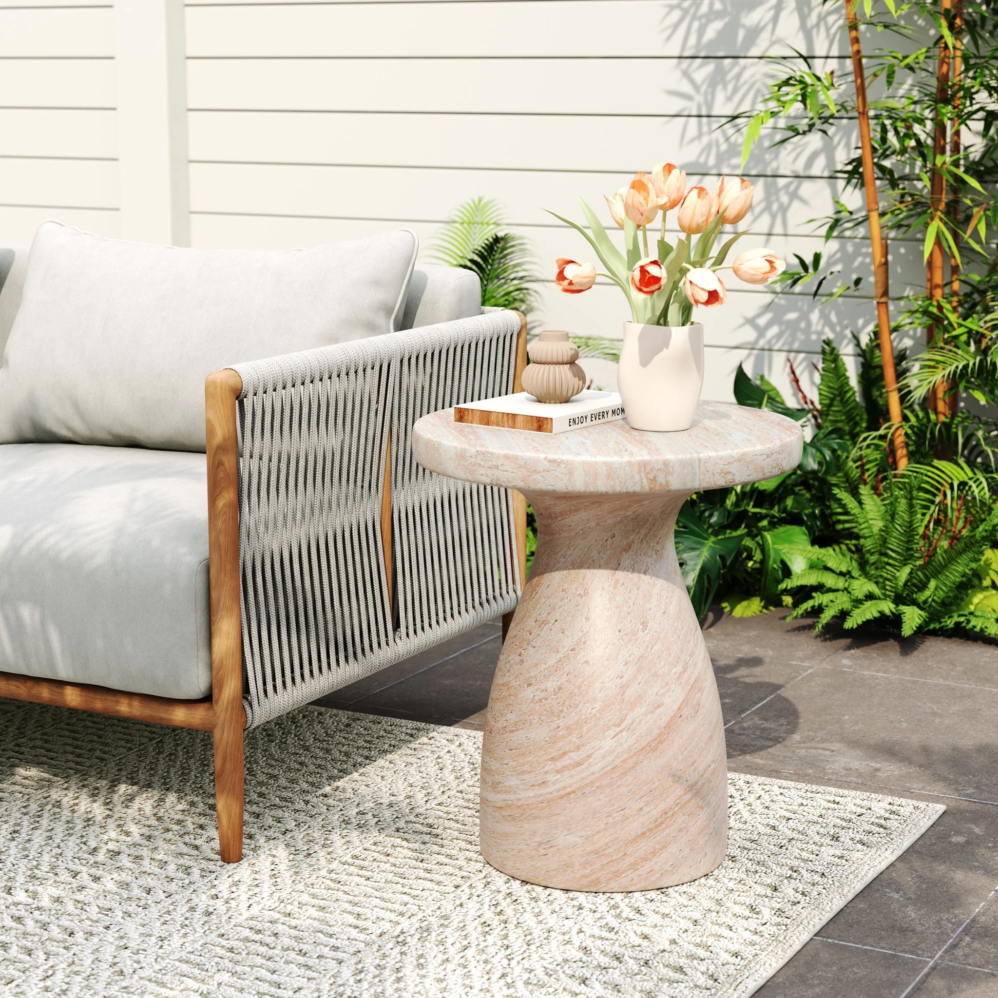 Outdoor / Indoor Travertine Side Table Lightweight - Image 2