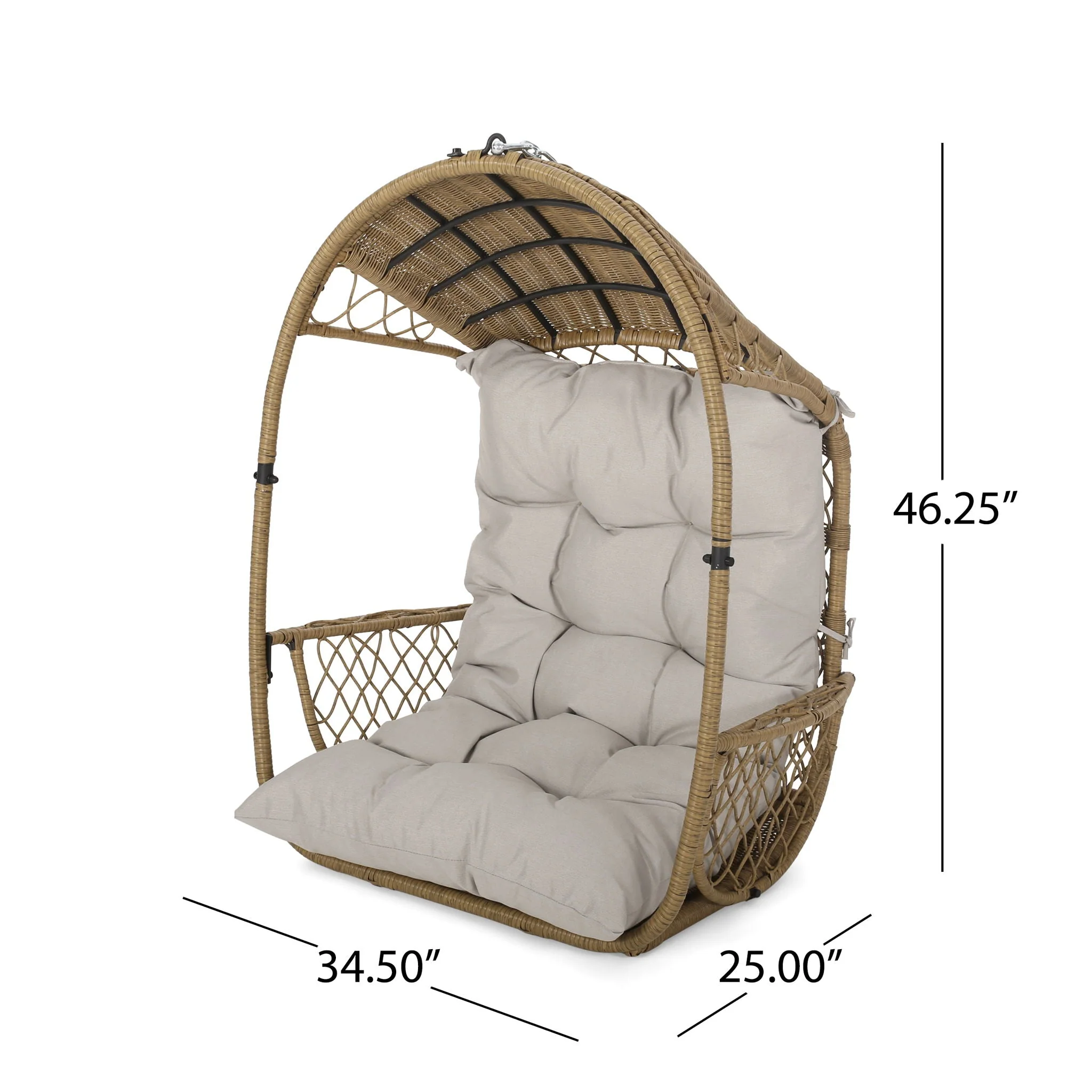Outdoor / Indoor Wicker Hanging Chair with 8Ft Chain - Light Brown / Beige - Image 4