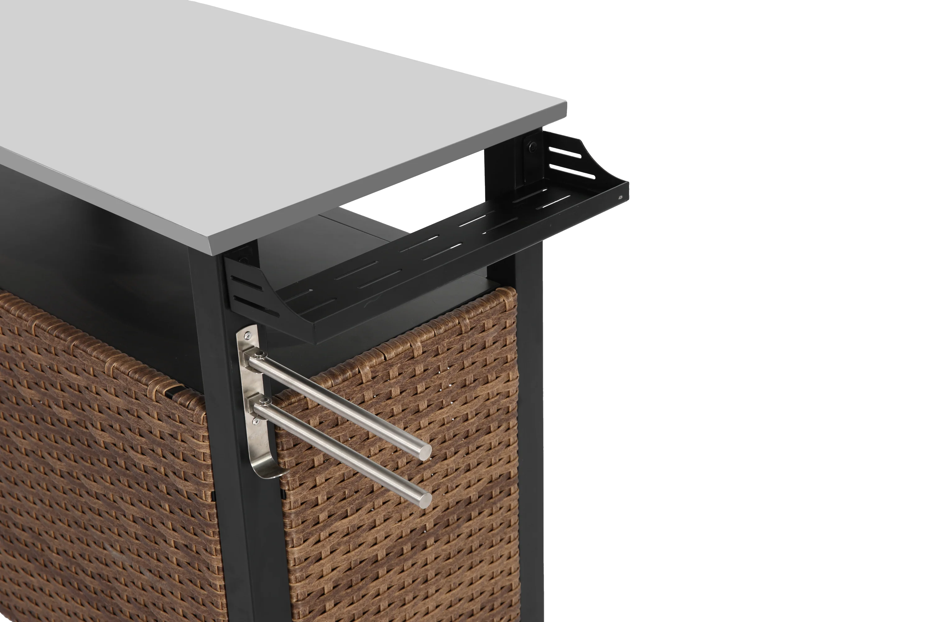 Outdoor Kitchen Wicker Island Rolling Cart & Storage Cabinet Brown - Image 5