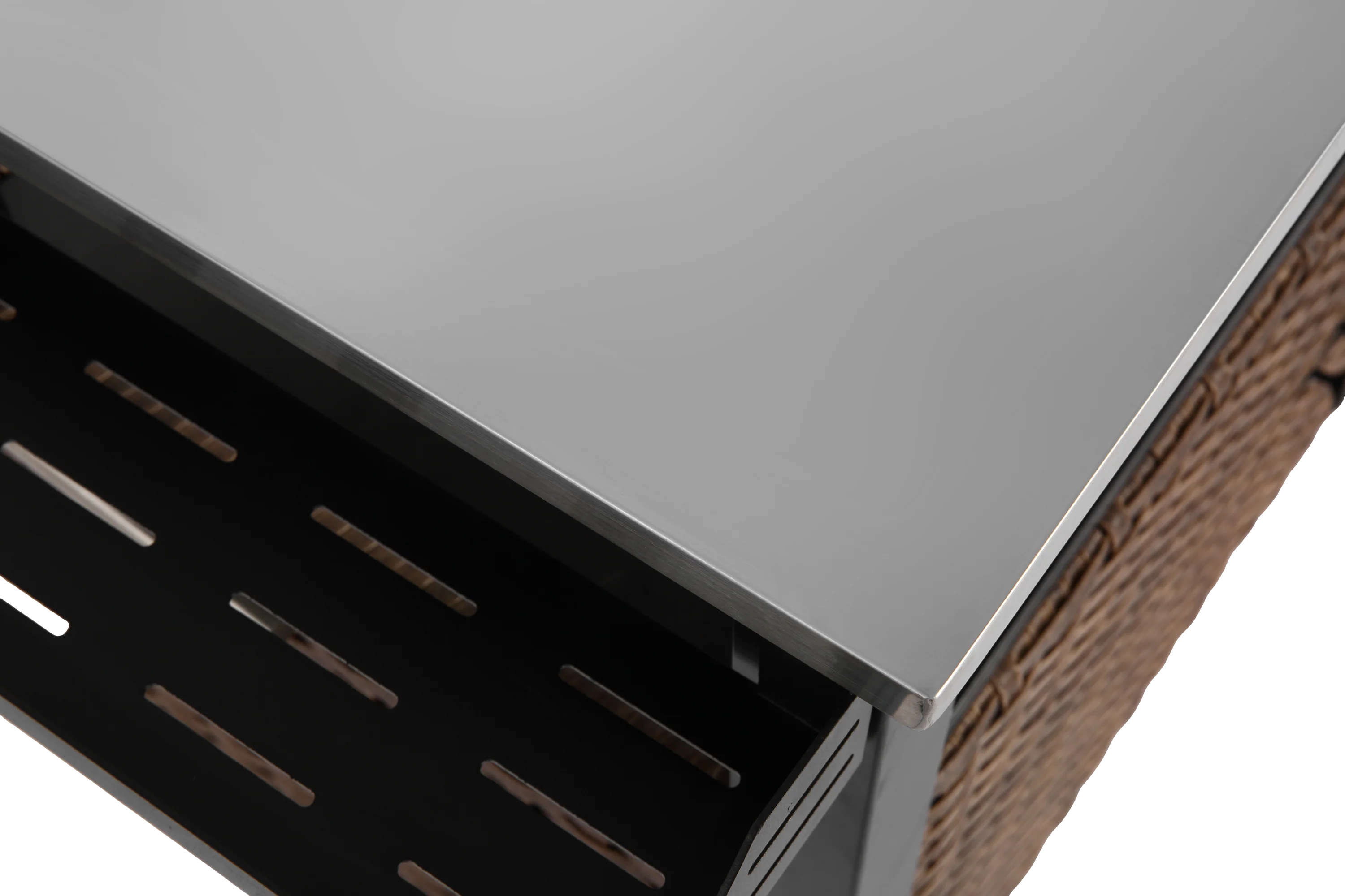 Outdoor Kitchen Wicker Island Rolling Cart & Storage Cabinet Brown - Image 9