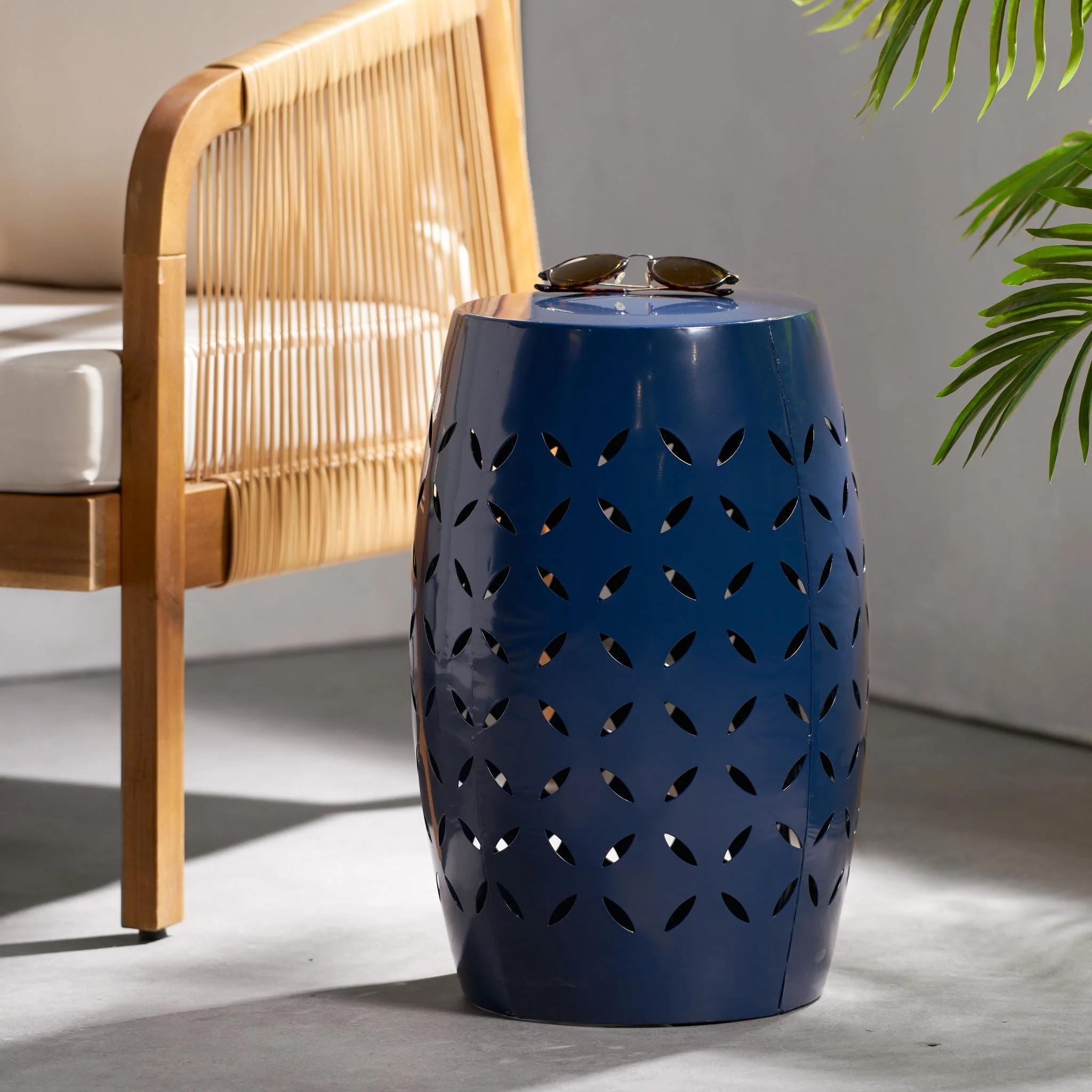 Outdoor Lace Cut Side Table - Navy Blue - Image 3