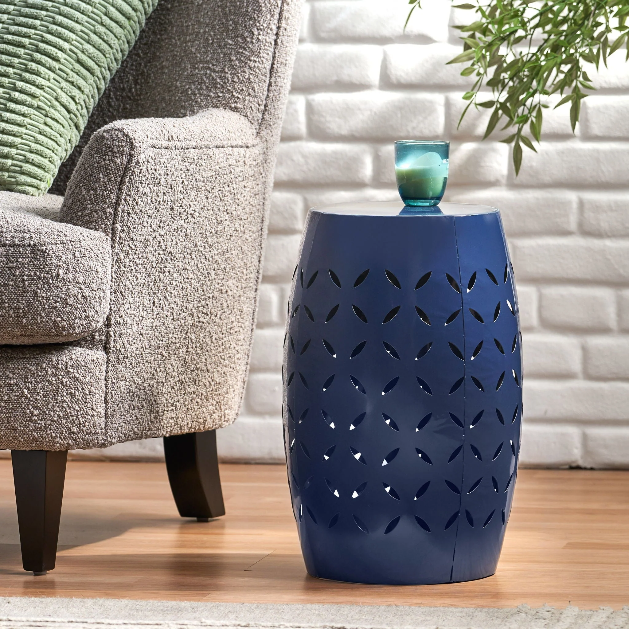 Outdoor Lace Cut Side Table - Navy Blue - Image 4