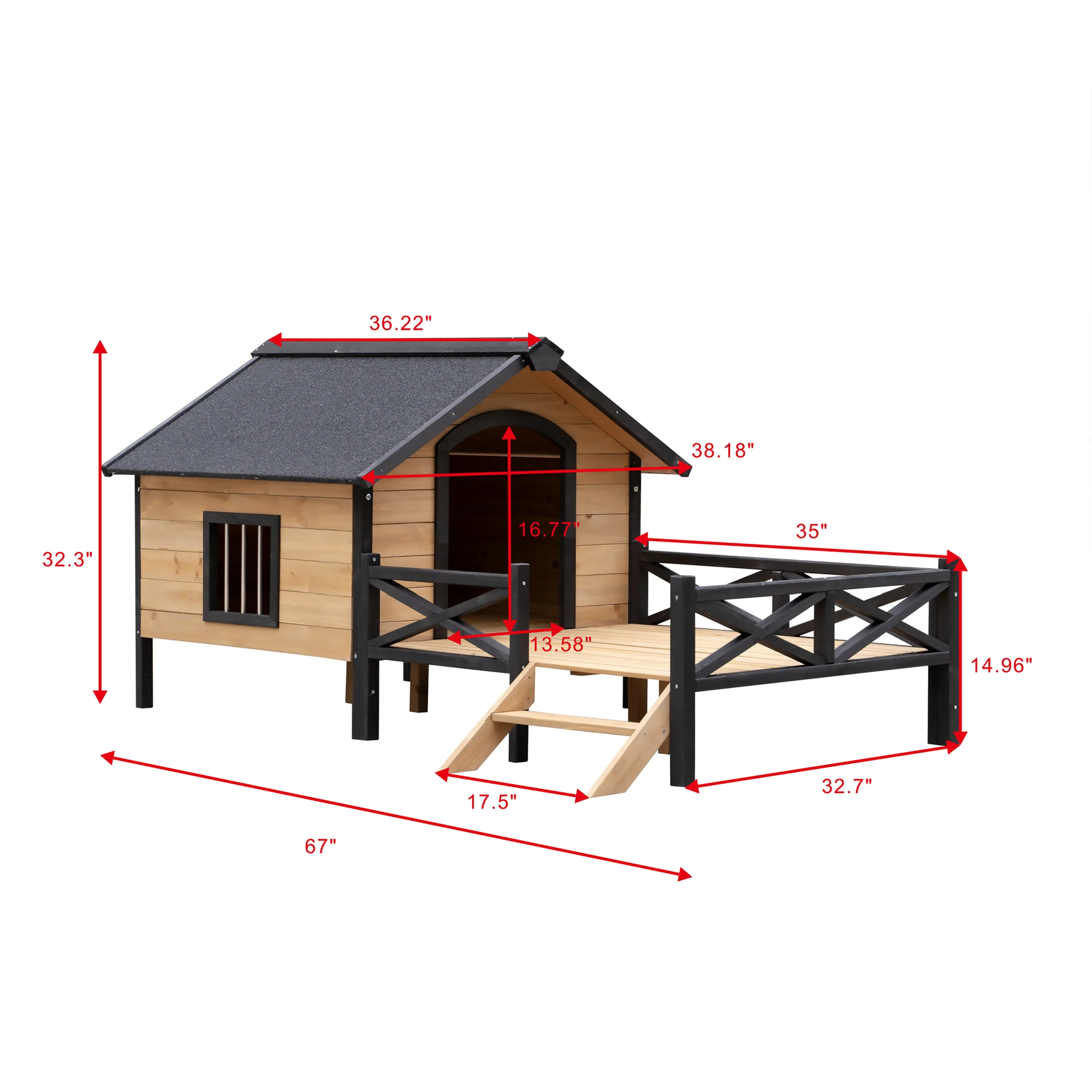 Outdoor Large Wooden Cabin House Style Dog Kennel with Porch - Image 3