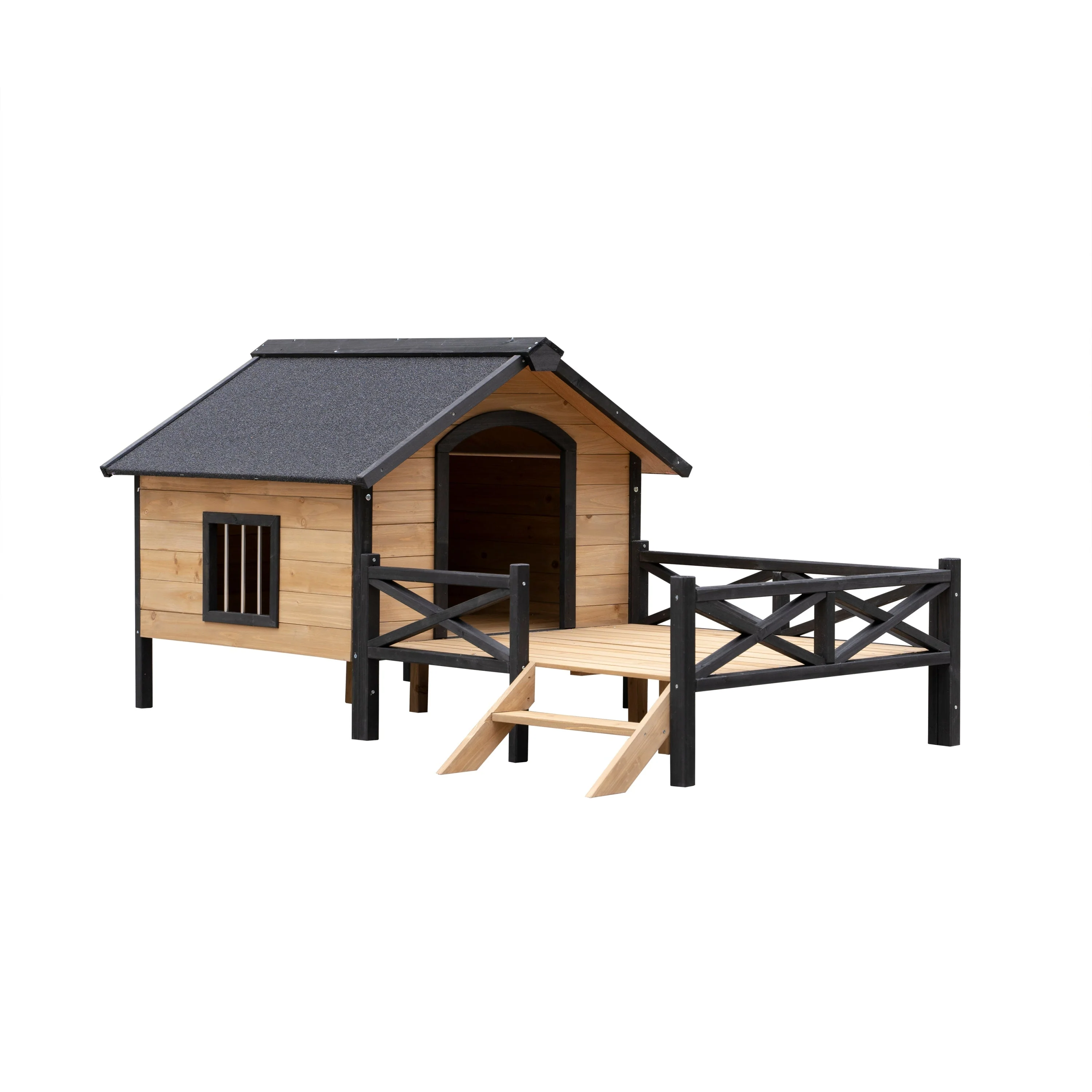 Outdoor Large Wooden Cabin House Style Dog Kennel with Porch - Image 4