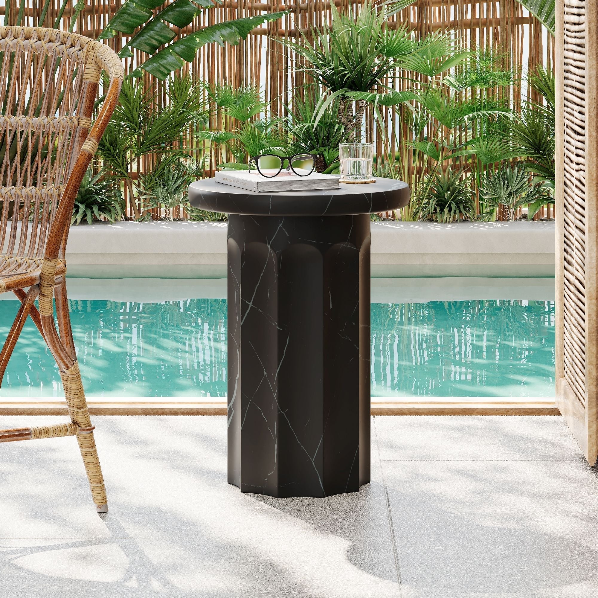 Outdoor Lightweight Concrete BMarble Effect Side Table - Image 4