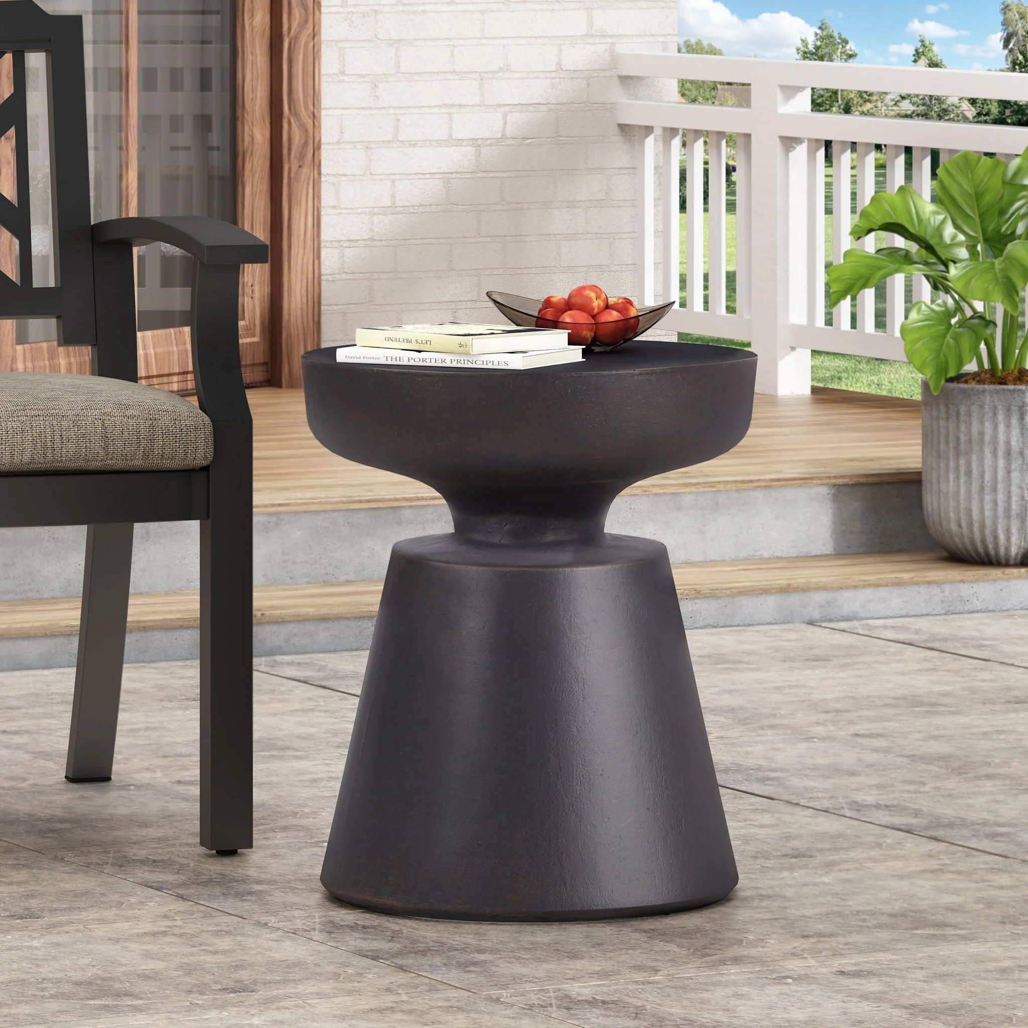 Outdoor Lightweight Concrete End Table with Half Sphere Top - Copper - Image 4