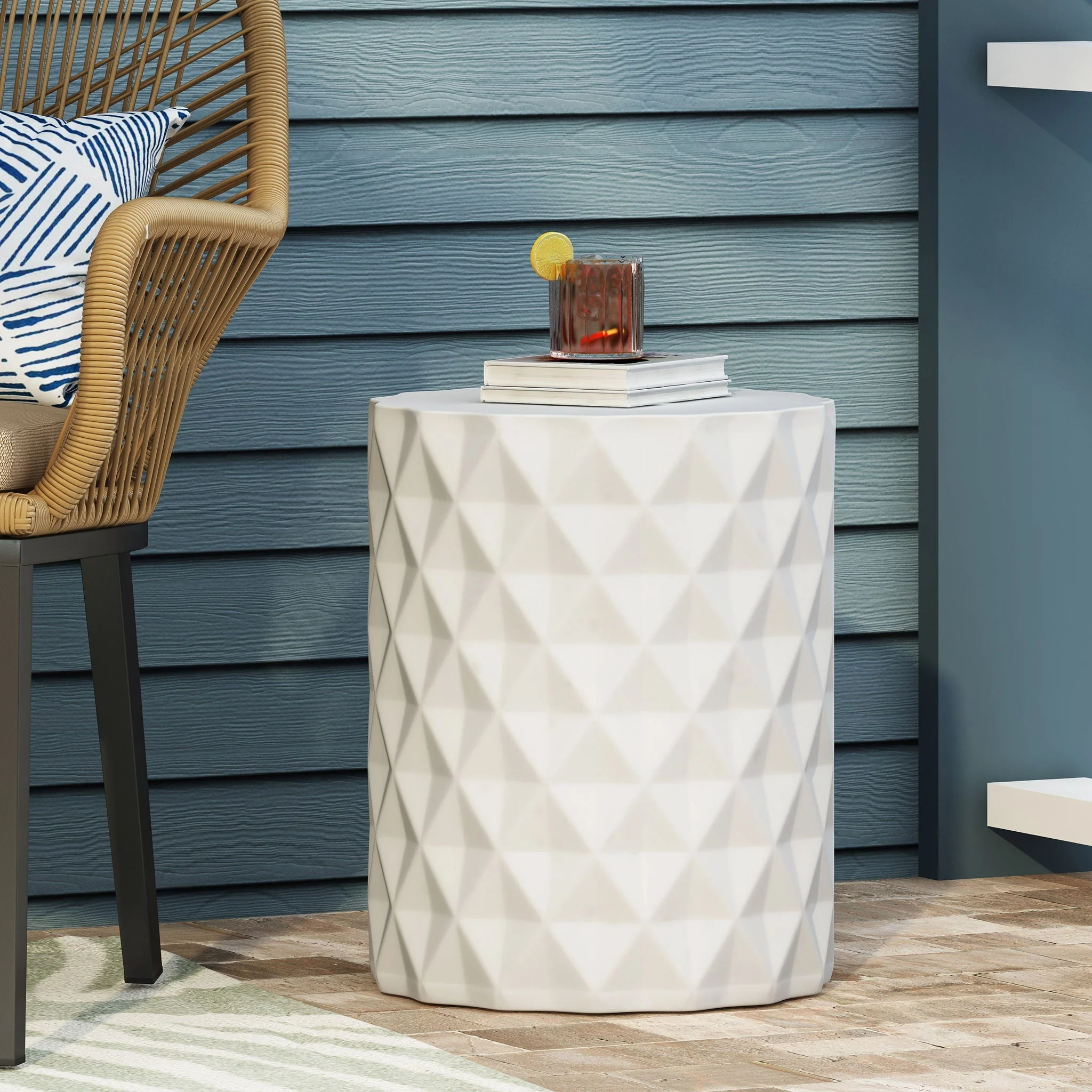 Outdoor Lightweight Concrete Side Table - Antique White - Image 2