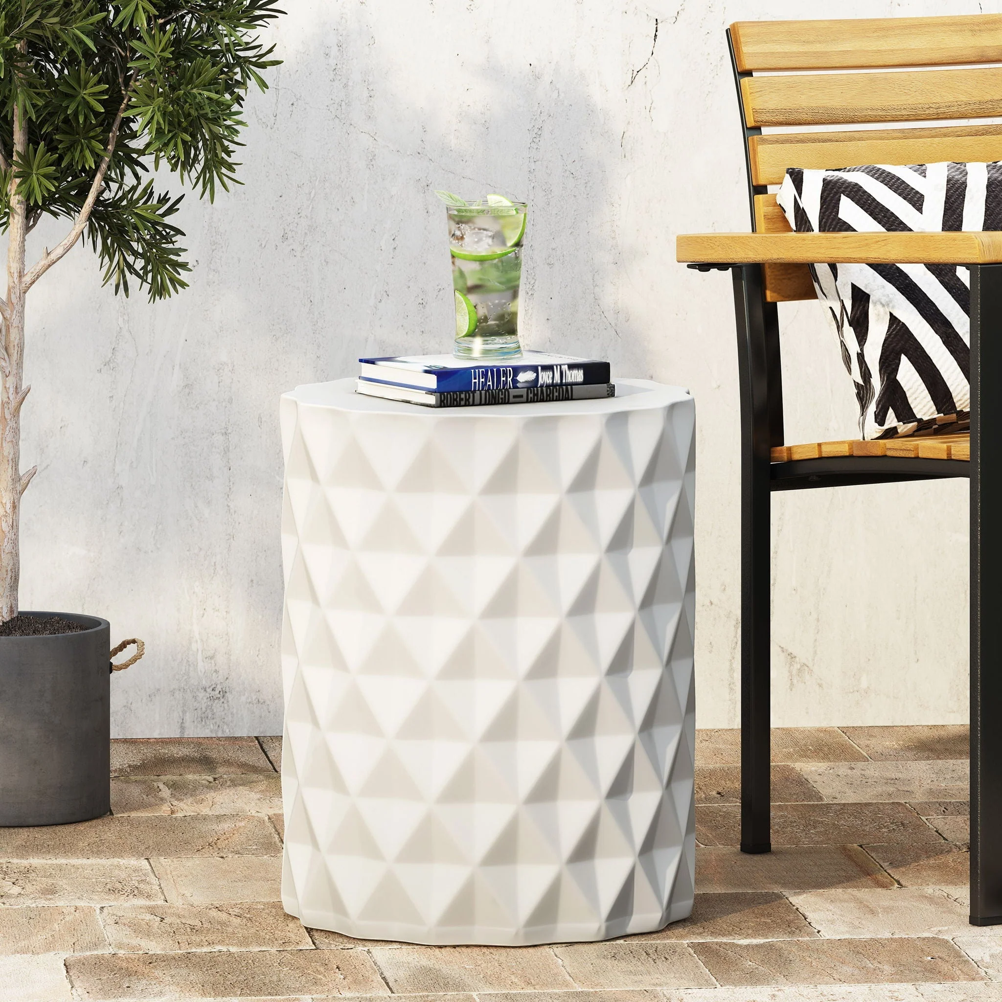 Outdoor Lightweight Concrete Side Table - Antique White - Image 3