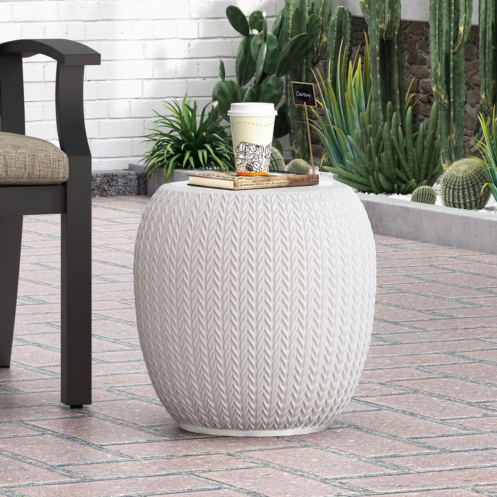 Outdoor Lightweight Concrete Side Table - Antique White - Image 2