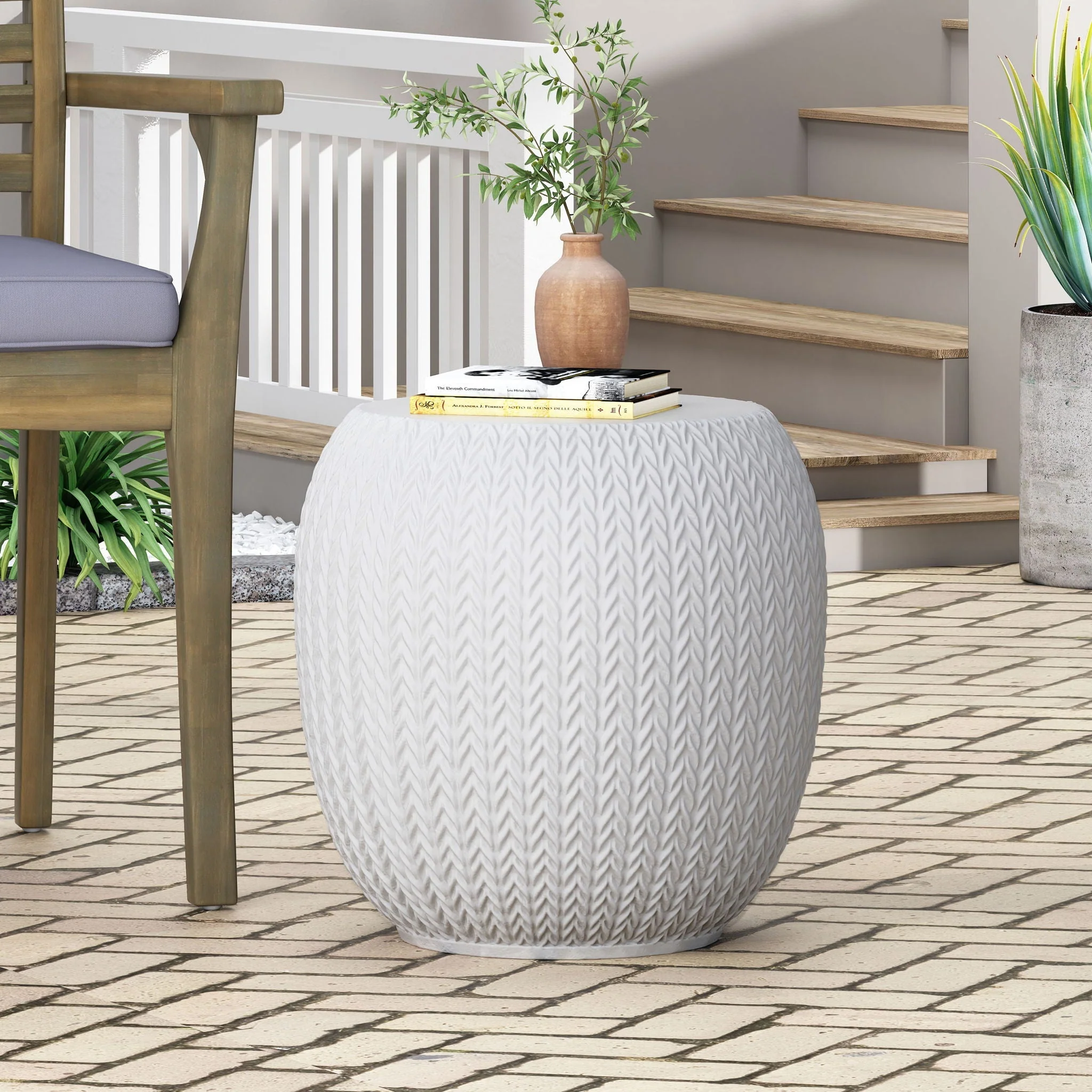 Outdoor Lightweight Concrete Side Table - Antique White - Image 4
