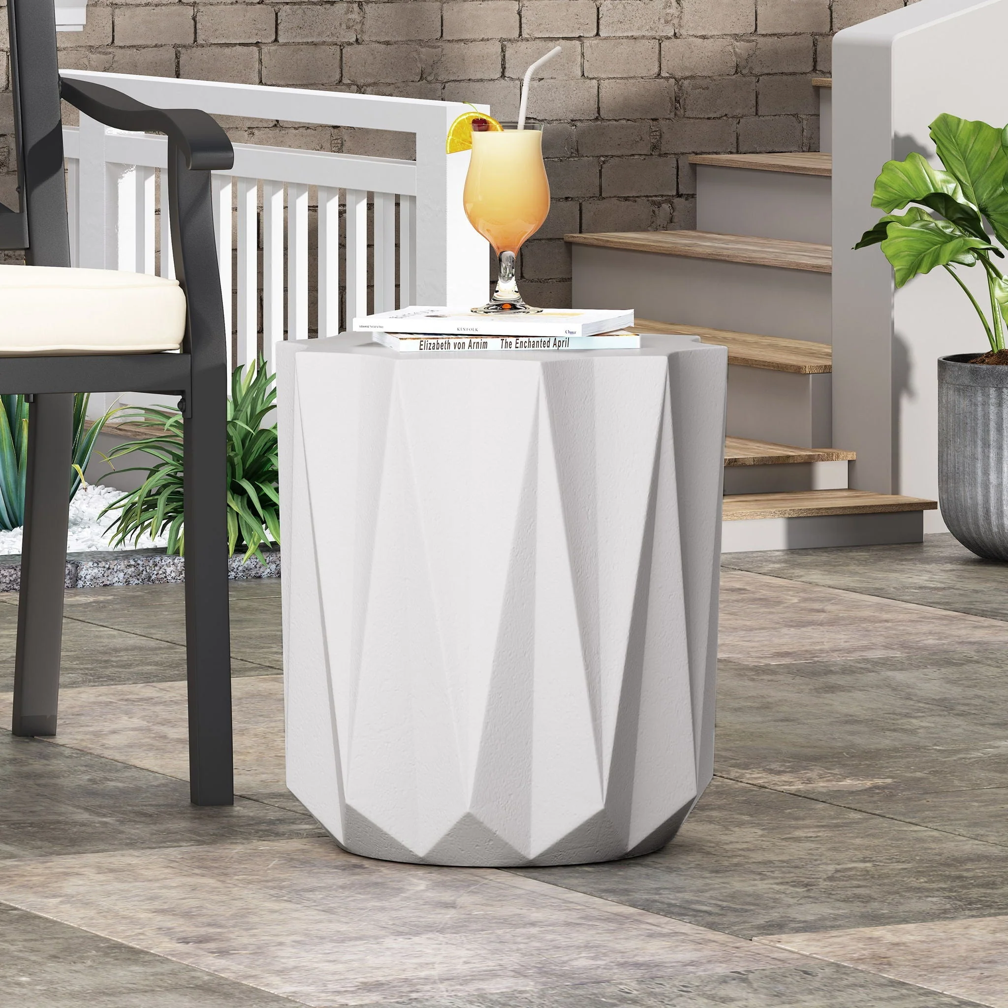 Outdoor Lightweight Concrete Side Table - Antique White - Image 4