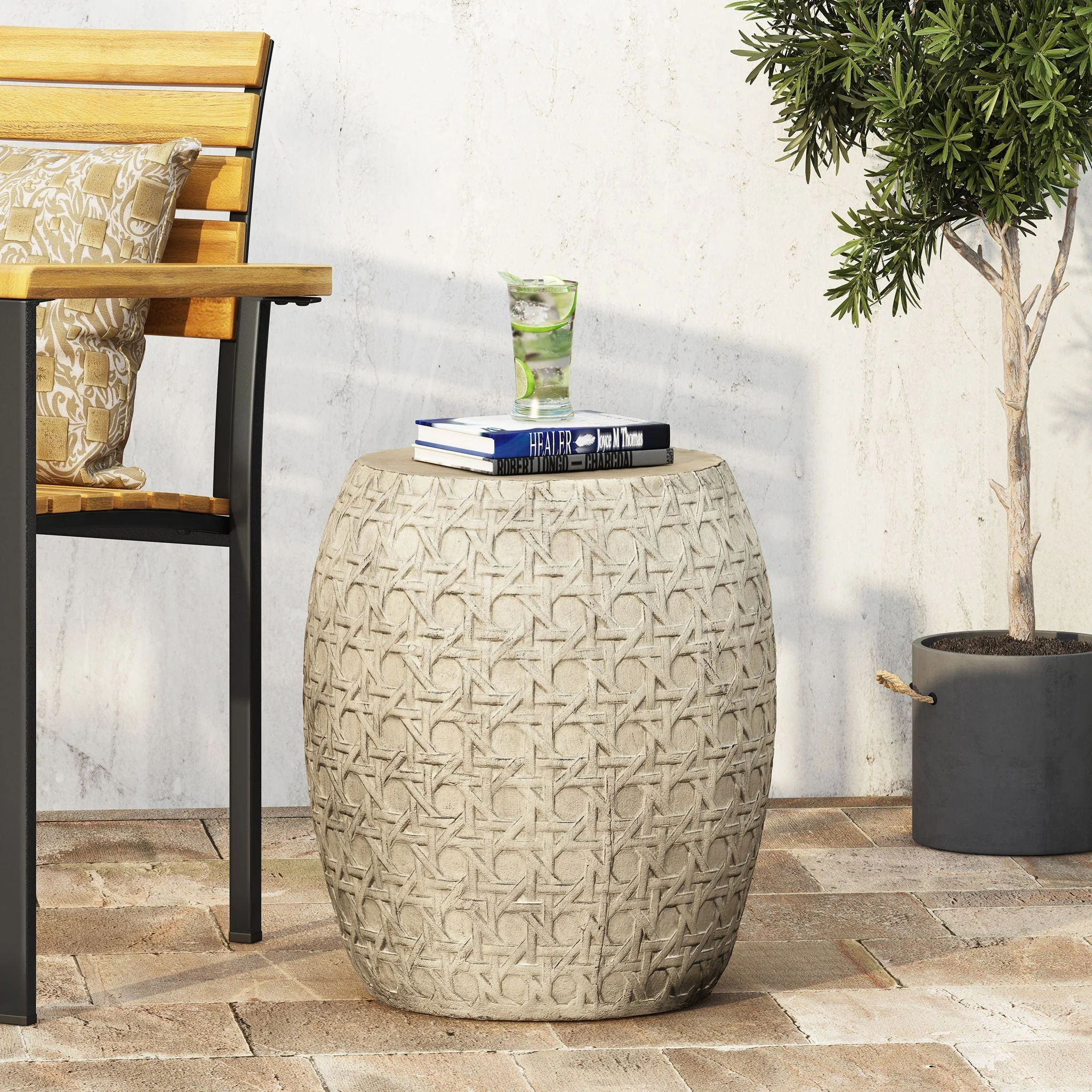Outdoor Lightweight Concrete Side Table - Antique Yellow - Image 2