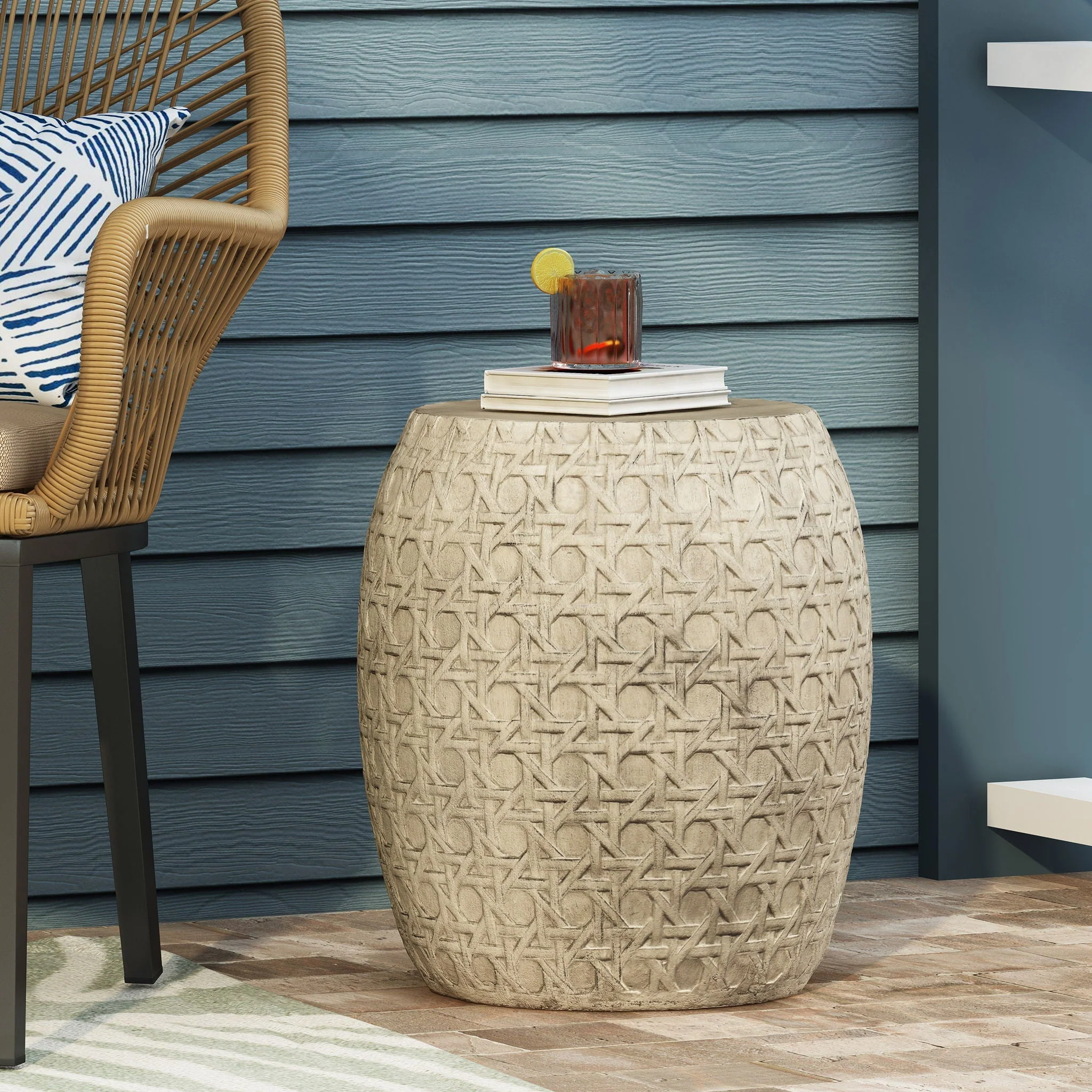 Outdoor Lightweight Concrete Side Table - Antique Yellow - Image 4