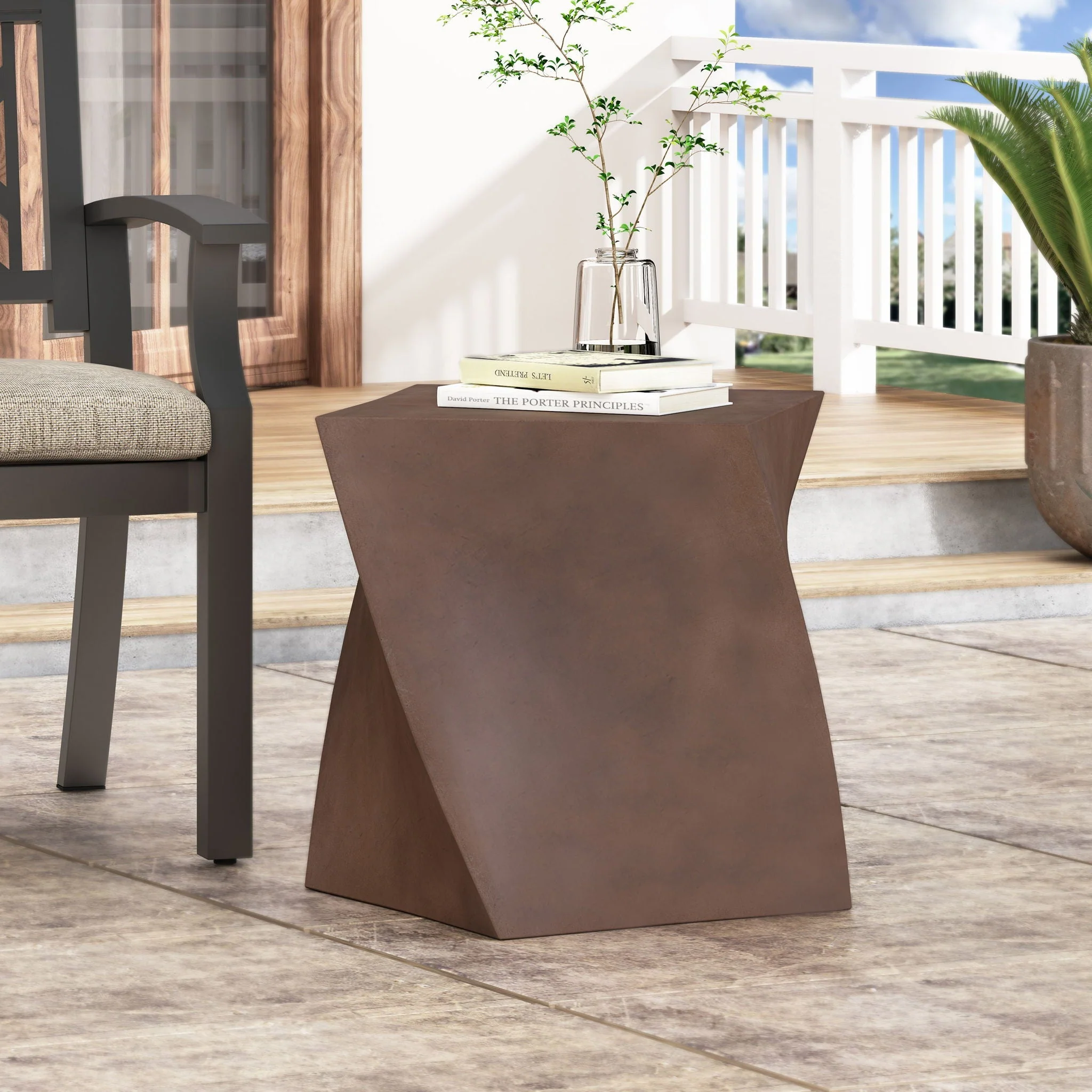 Outdoor Lightweight Concrete Side Table - Brown - Image 2