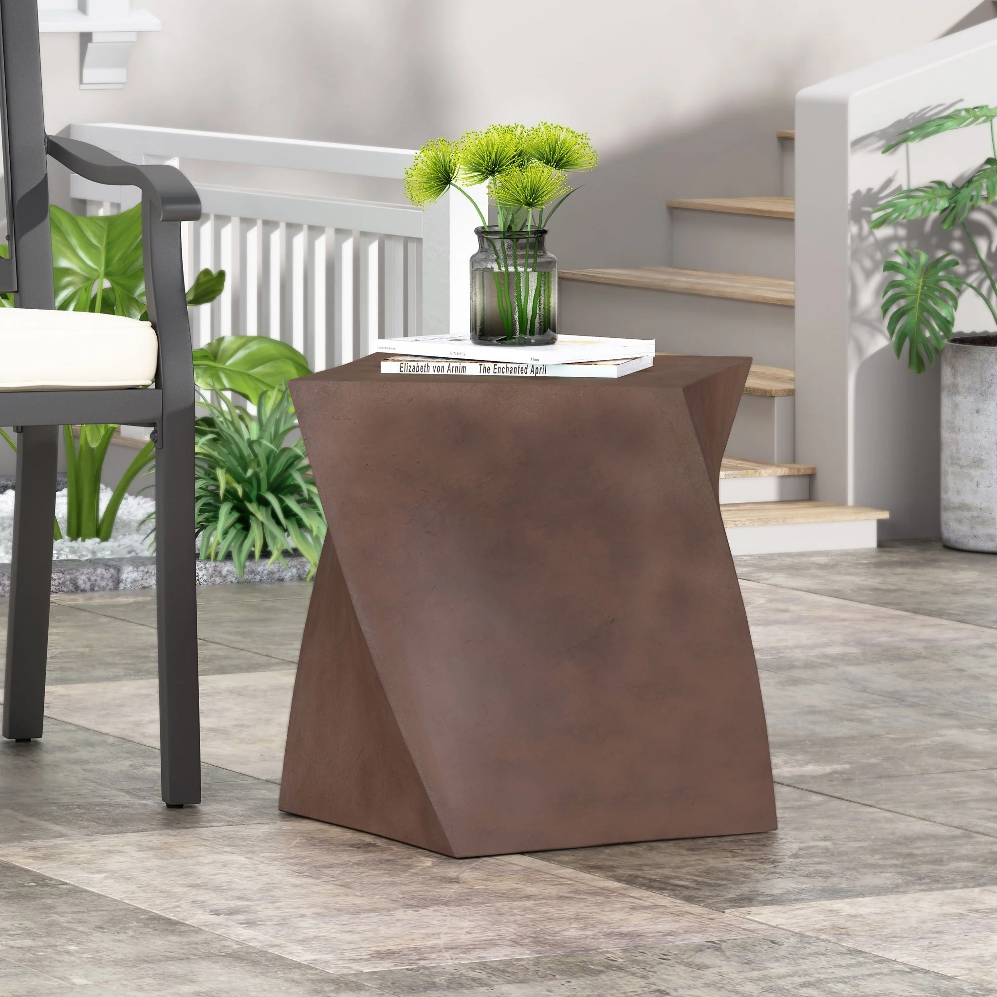 Outdoor Lightweight Concrete Side Table - Brown - Image 4
