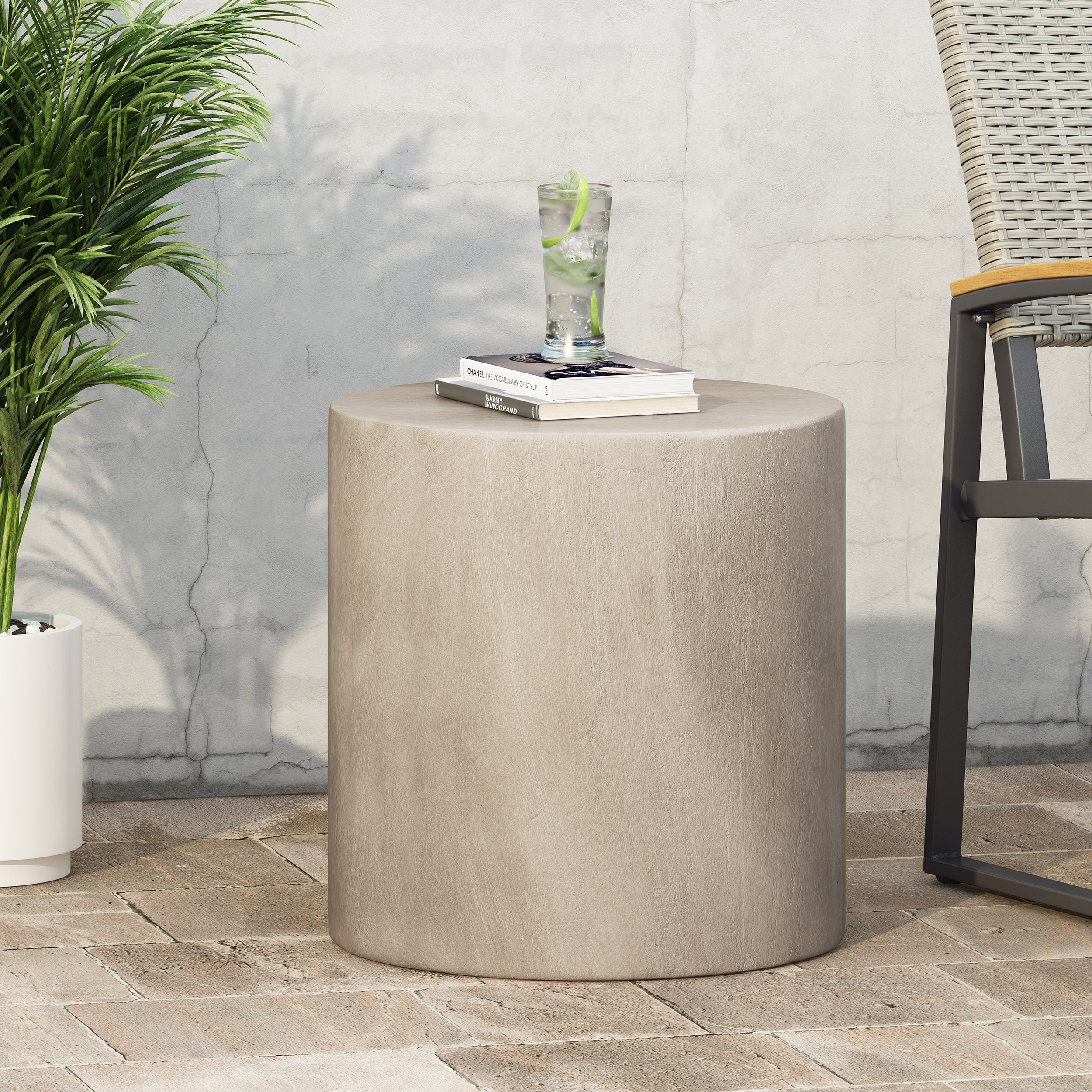 Outdoor Lightweight Concrete Side Table, Light Gray - Image 3
