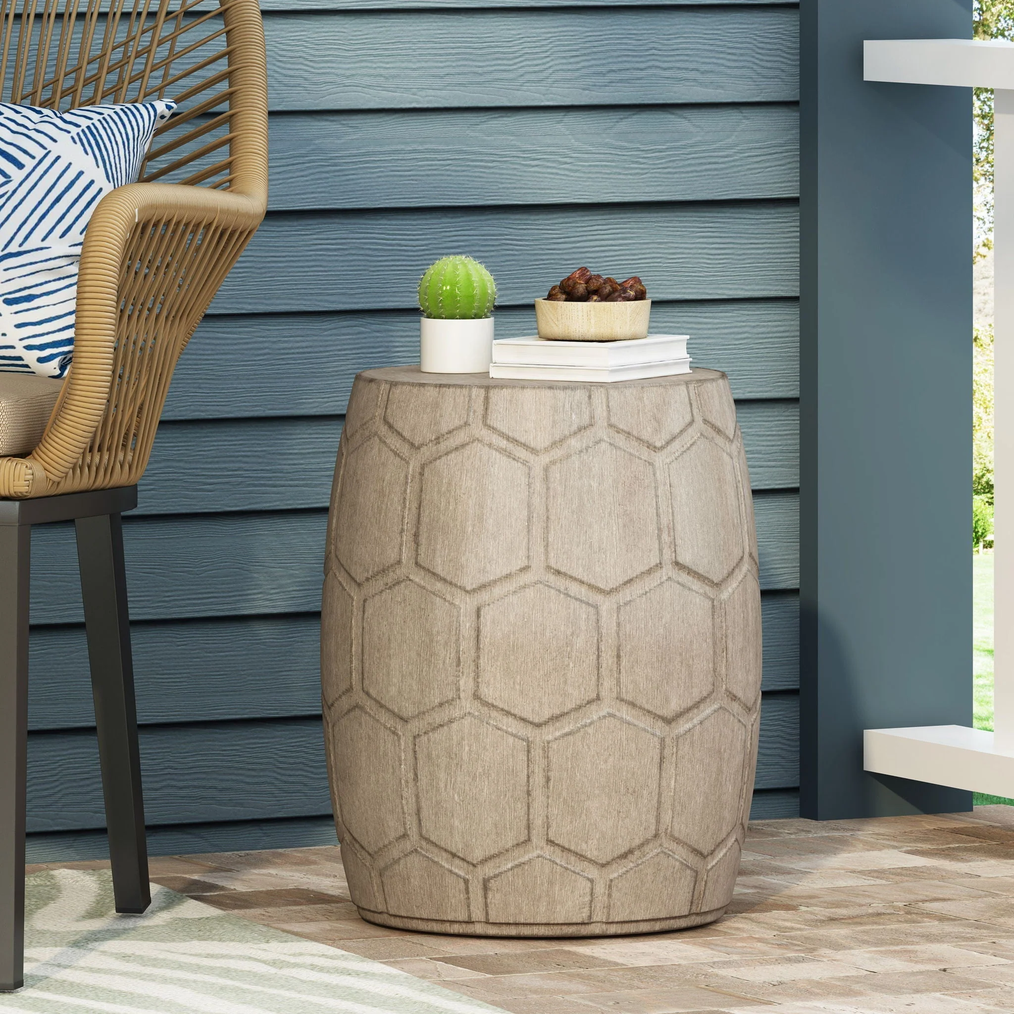 Outdoor Lightweight Concrete Side Table - Natural - Image 2