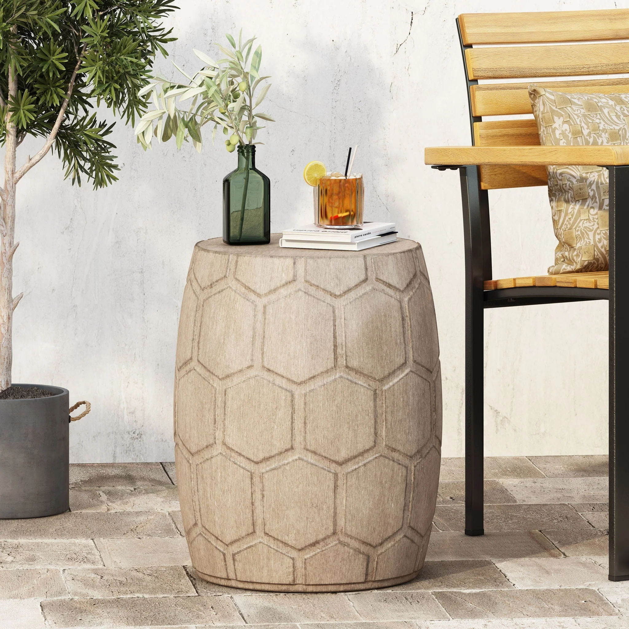 Outdoor Lightweight Concrete Side Table - Natural - Image 3