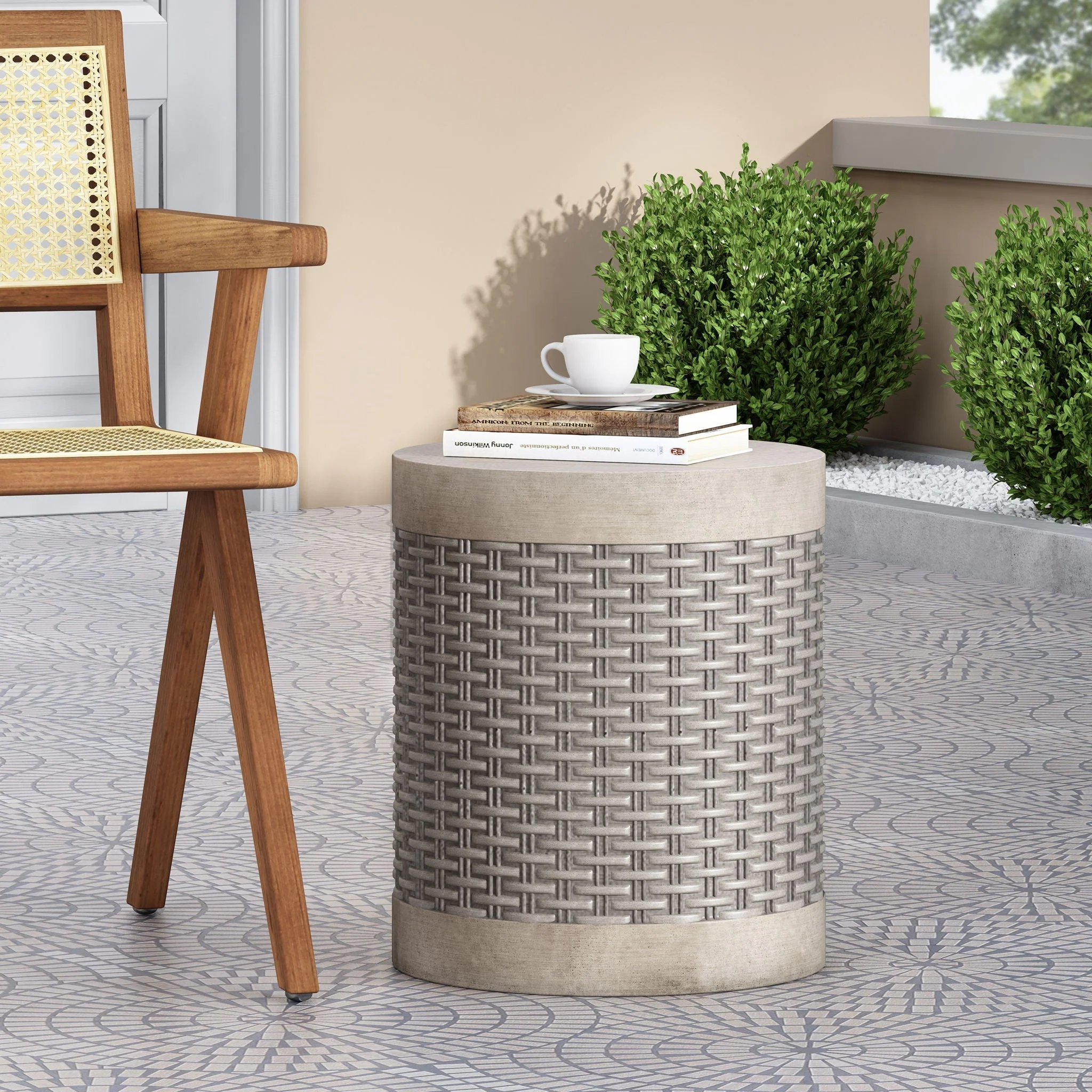 Outdoor Lightweight End Table Round Concrete Outdoor Side Table - Natural - Image 2