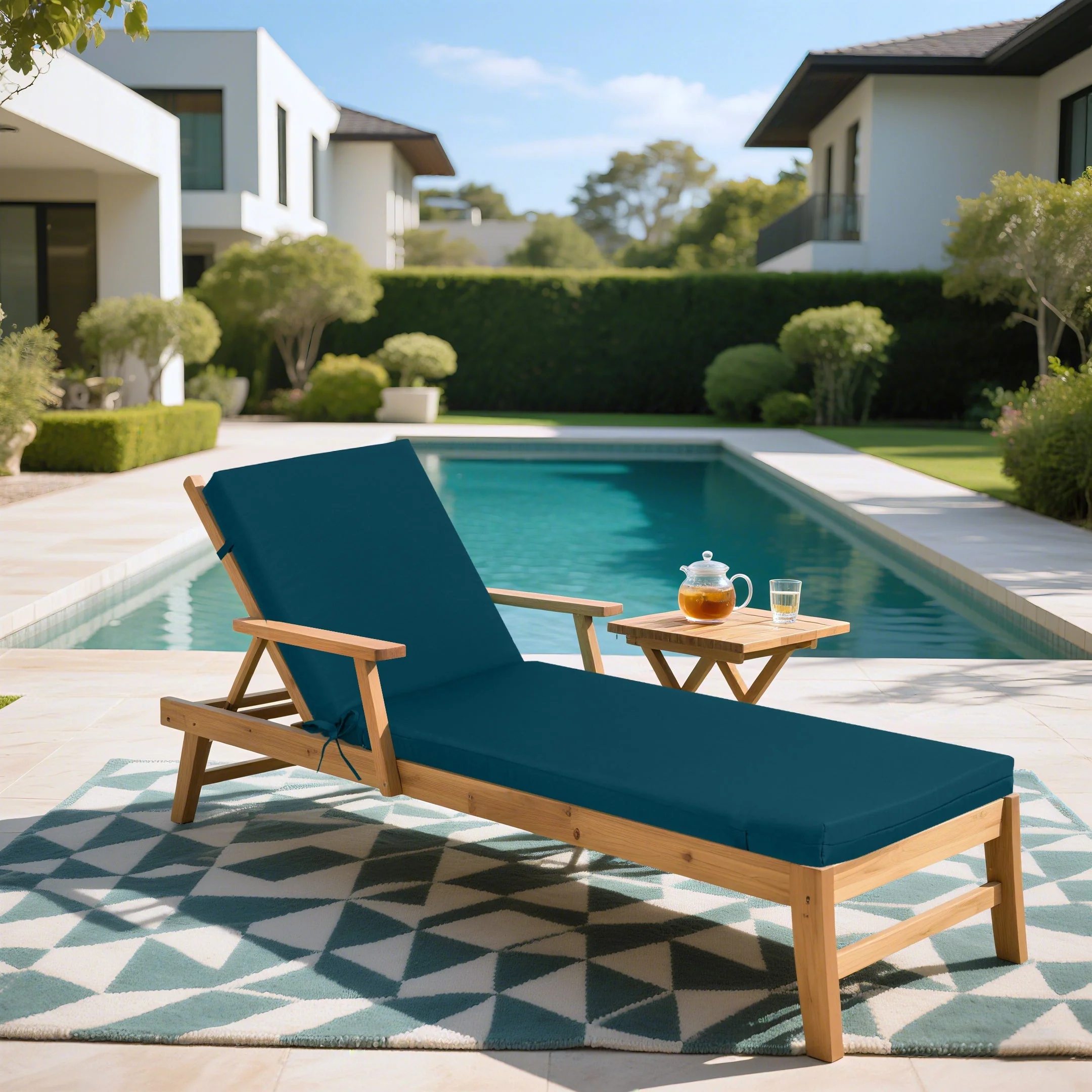 Outdoor Lounge Chair Cushion Set - Lake Blue Polyester, UV & Fade Resistant, 2PCS - Image 4