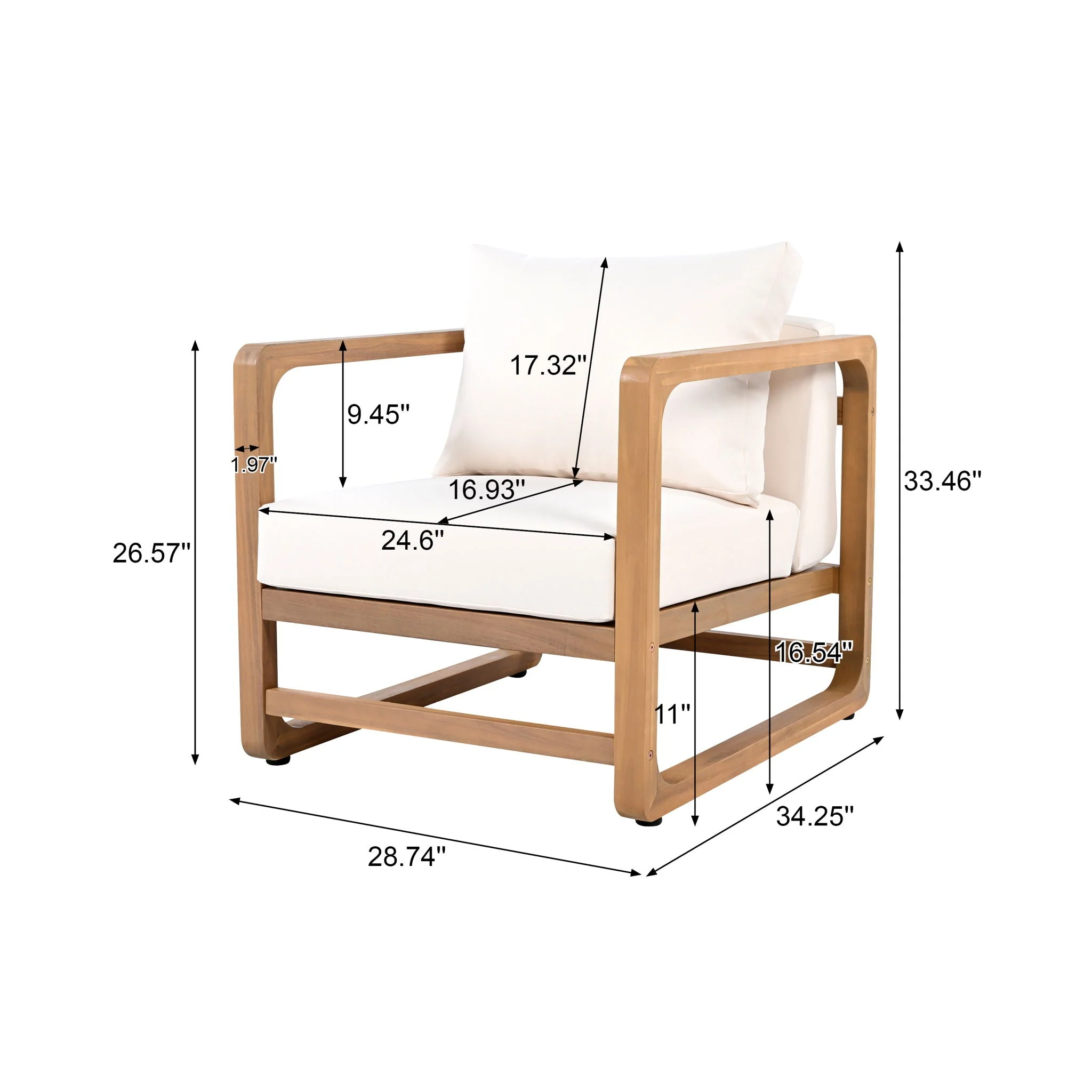 Outdoor Lounge Chair with Oversized Cushion Set for Patio - Image 6