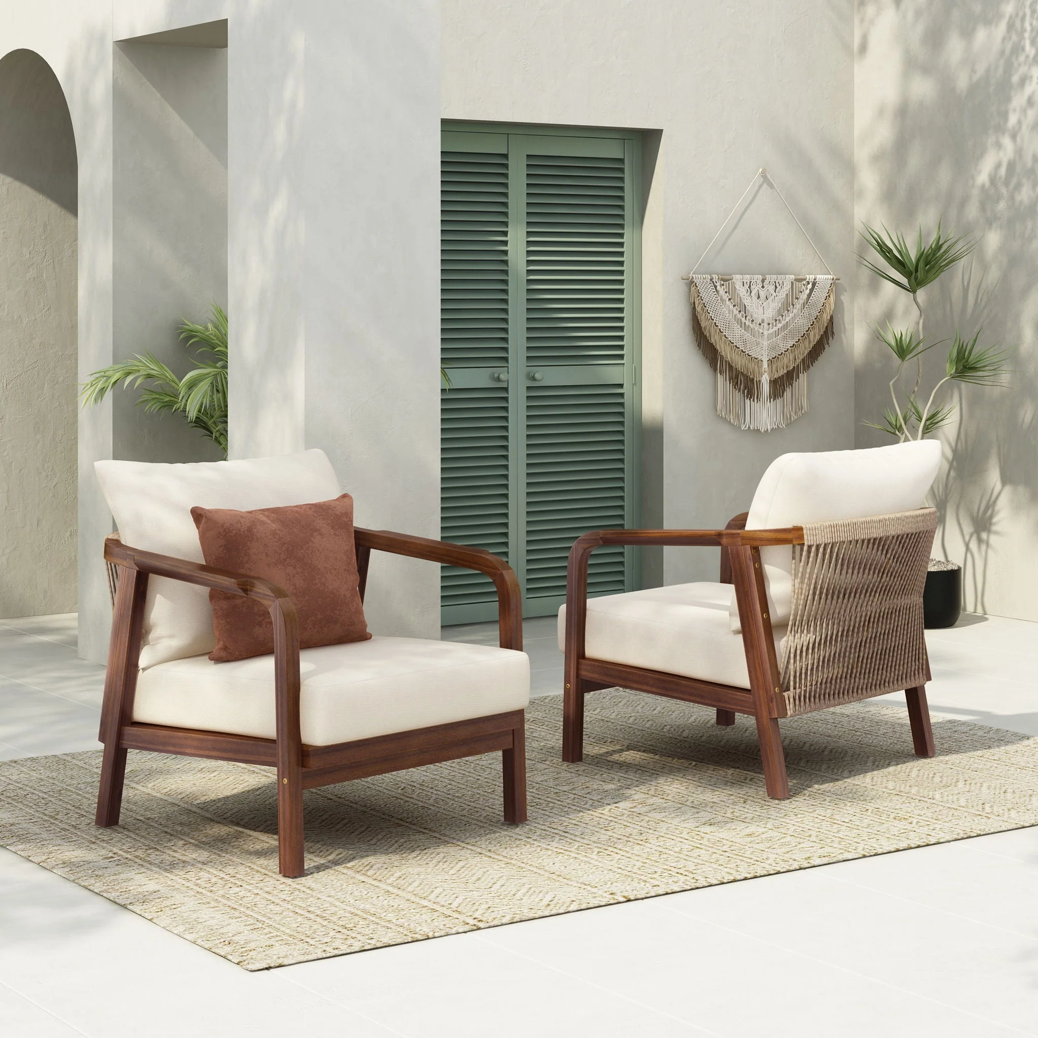 Outdoor Lounge Chair With Woven Backrest, Solid Wood Frame, Comfortable Cushions - Image 10