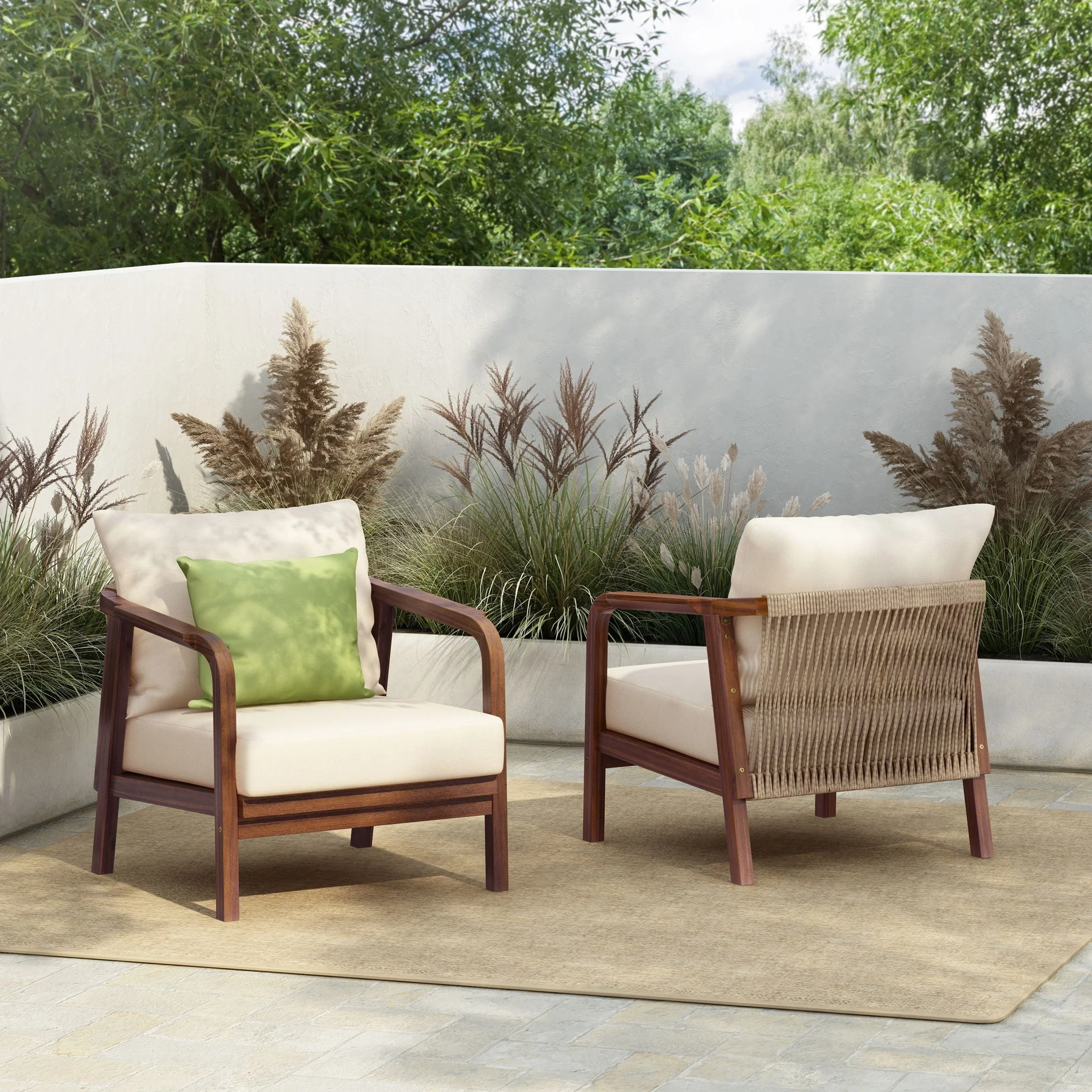 Outdoor Lounge Chair With Woven Backrest, Solid Wood Frame, Comfortable Cushions - Image 12