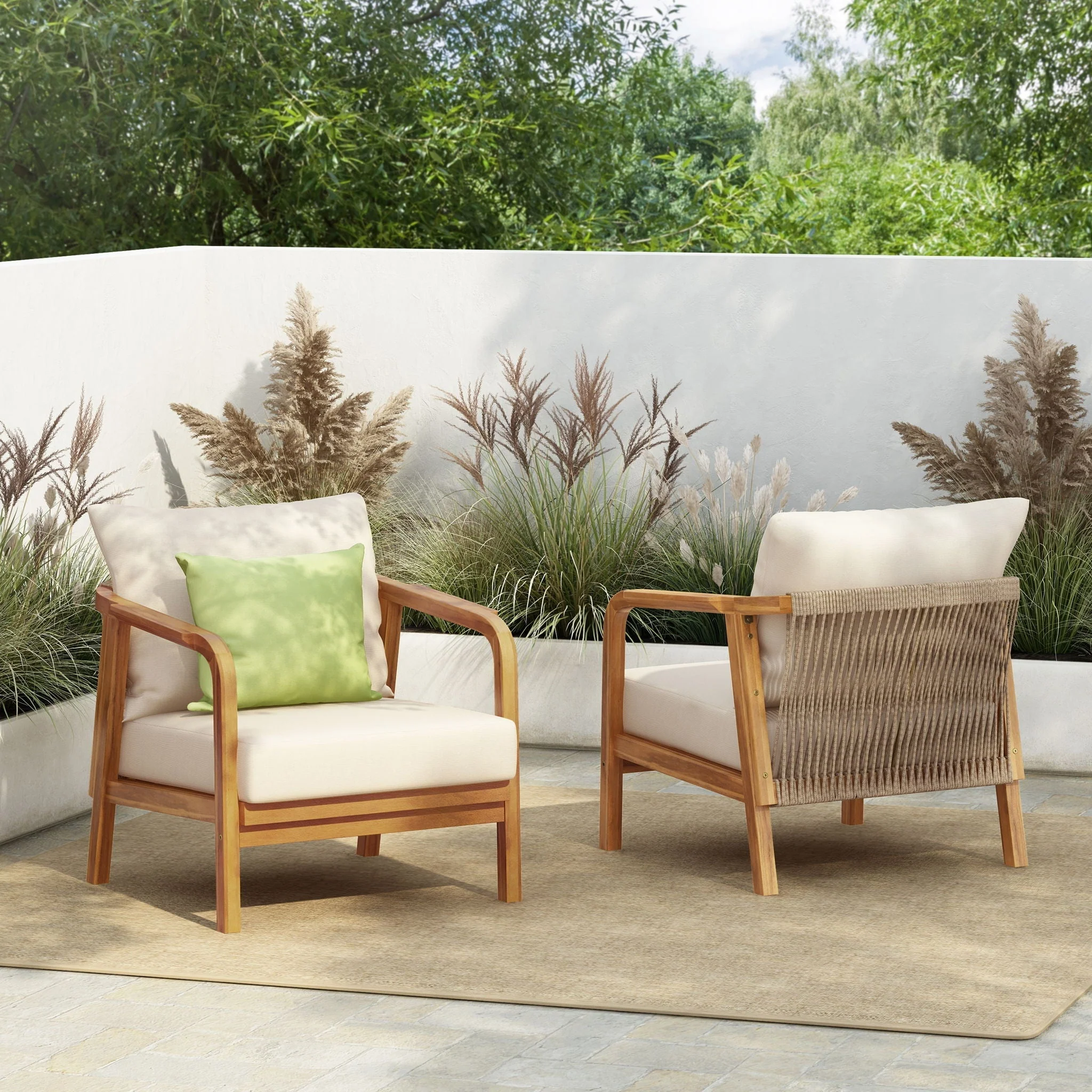 Outdoor Lounge Chair With Woven Backrest, Solid Wood Frame, Comfortable Cushions - Image 15