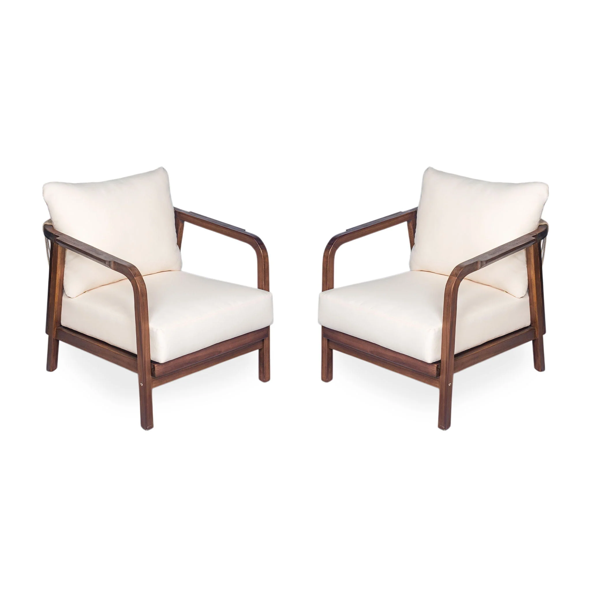 Outdoor Lounge Chair With Woven Backrest, Solid Wood Frame, Comfortable Cushions - Image 2