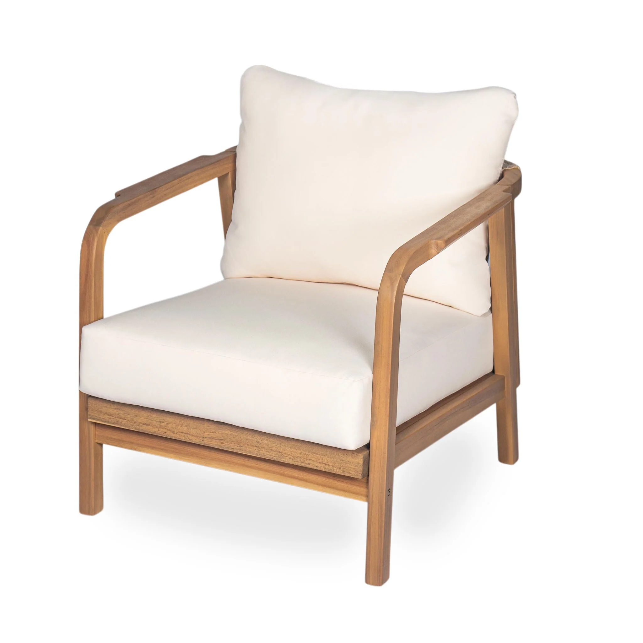 Outdoor Lounge Chair With Woven Backrest, Solid Wood Frame, Comfortable Cushions - Image 3