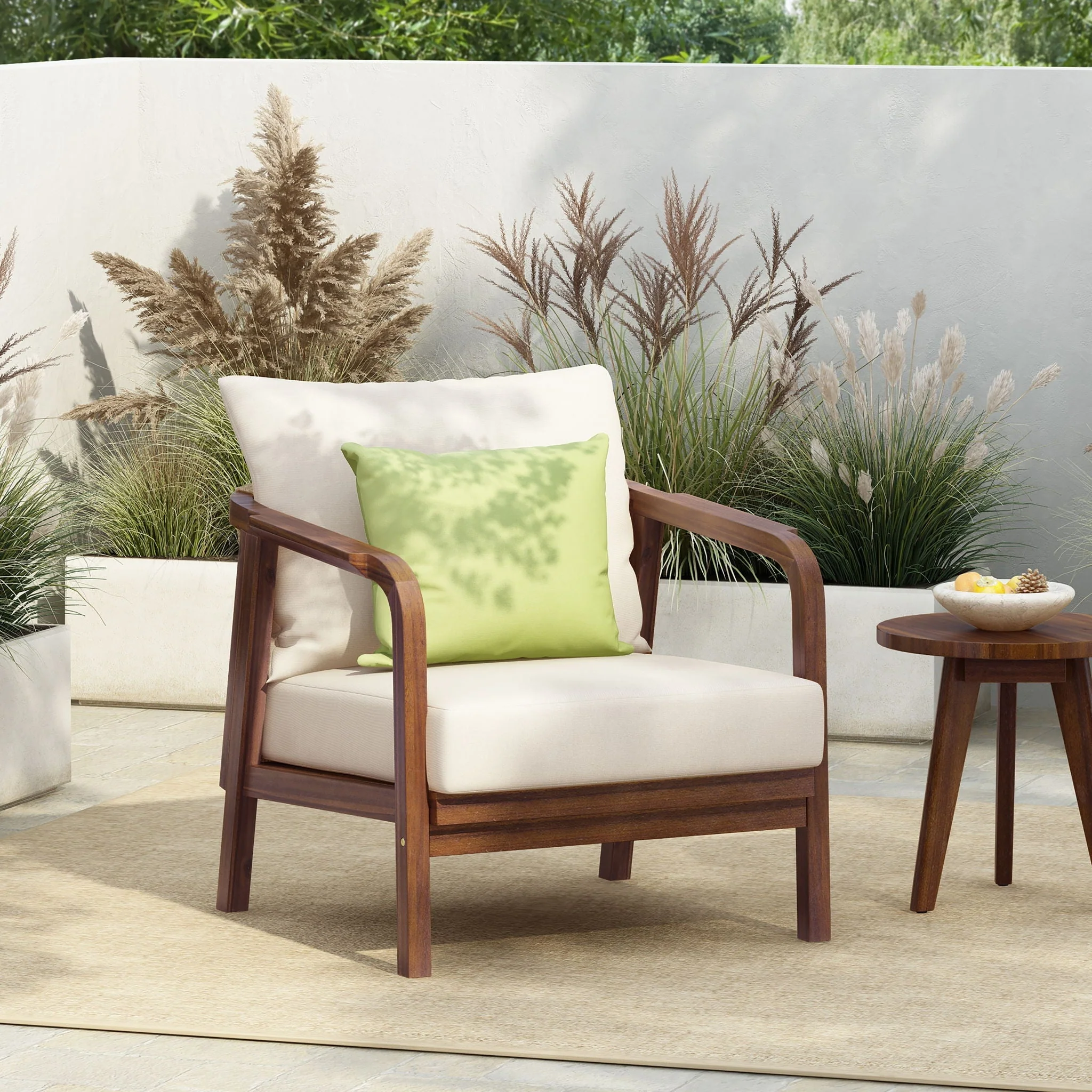 Outdoor Lounge Chair With Woven Backrest, Solid Wood Frame, Comfortable Cushions - Image 6