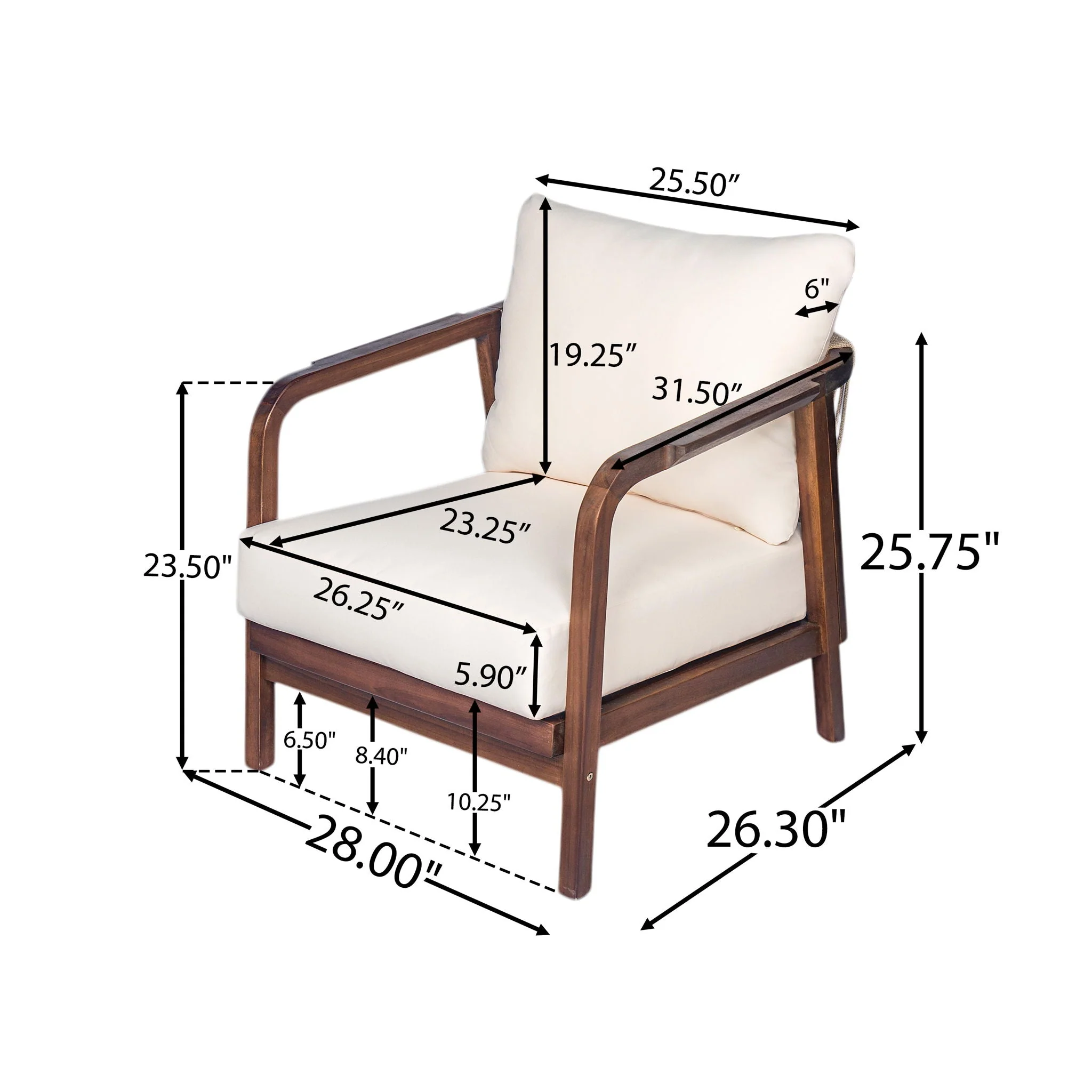 Outdoor Lounge Chair With Woven Backrest, Solid Wood Frame, Comfortable Cushions - Image 7